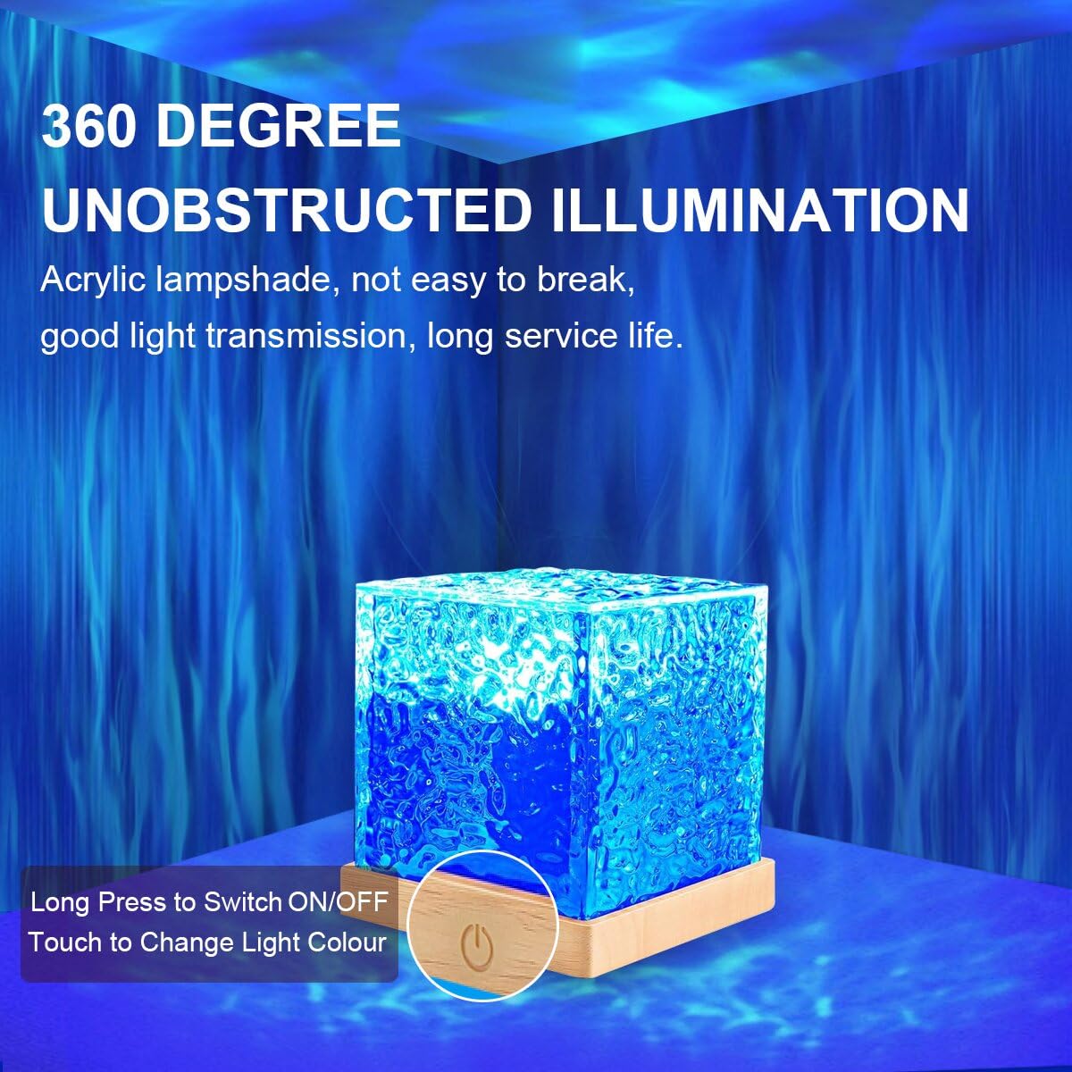 Tgywchy Ocean Wave Projector Lamp,Northern Lights Aurora Projector Light,16 Colors Gradual Rotating Flame Water Lamp,Cube Night
