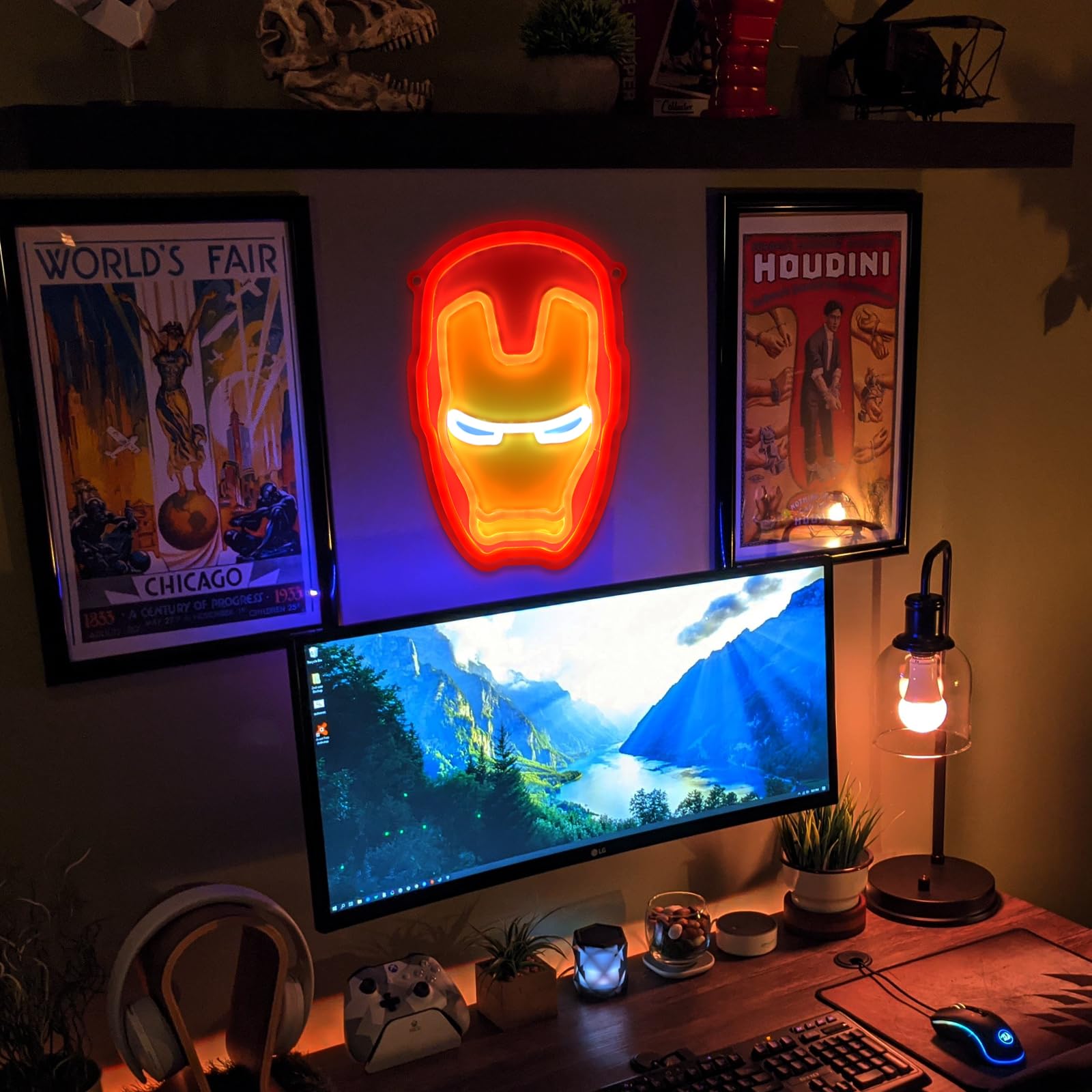 FRIFUN Gaming Neon Sign - Iron-Man LED Wall Decor, 12.2in x 8.3in, Acrylic for Bedroom & Man Cave, Model 001