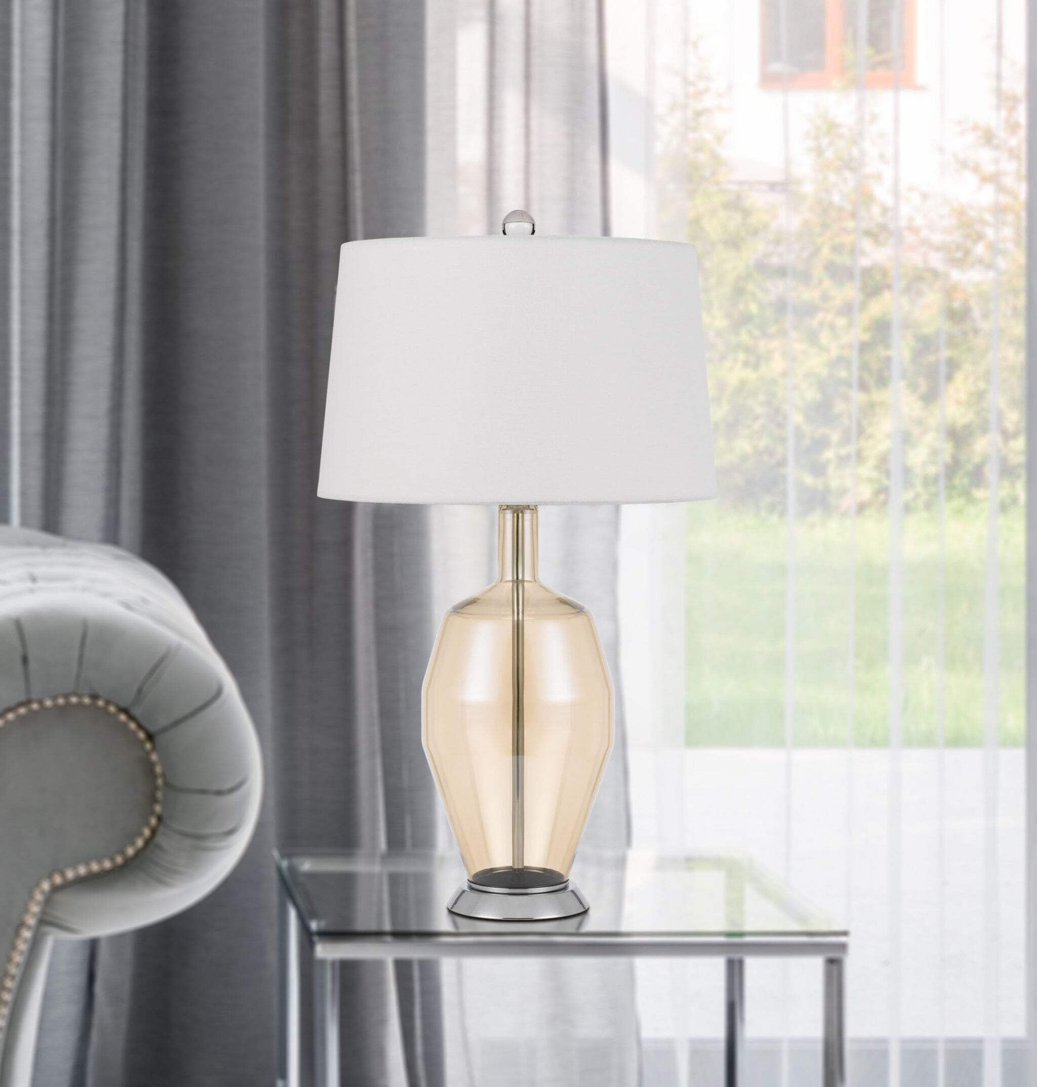 HomeRoots Metal Table Lamp with Drum Shade 29 in. Orange & White Model 524734
