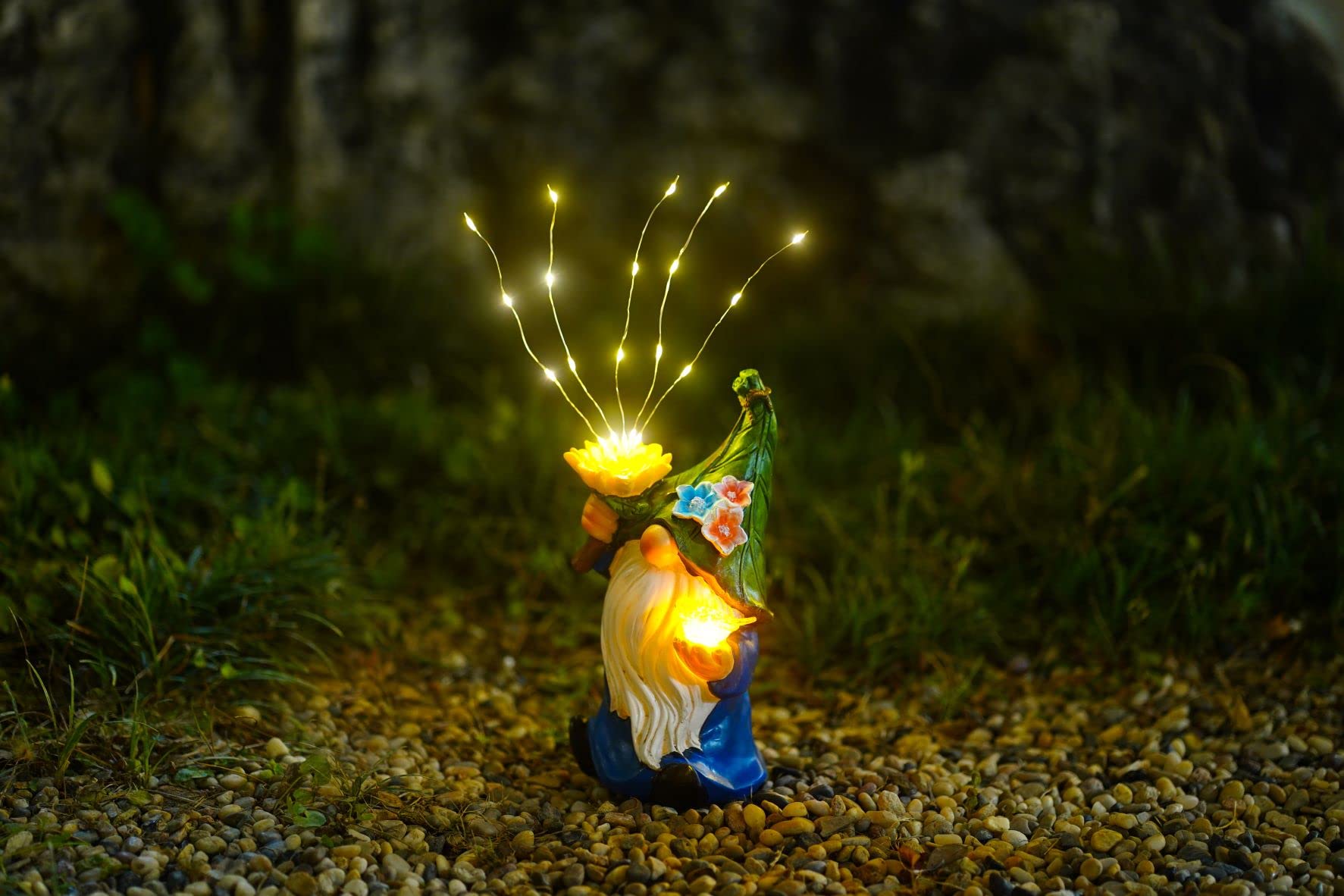 Chuangfeng Outdoor Garden Gnomes Statue: Solar Garden Decor With Led Light Patio Yard Lawn Decoration Valentine'S Day Gifts For Women