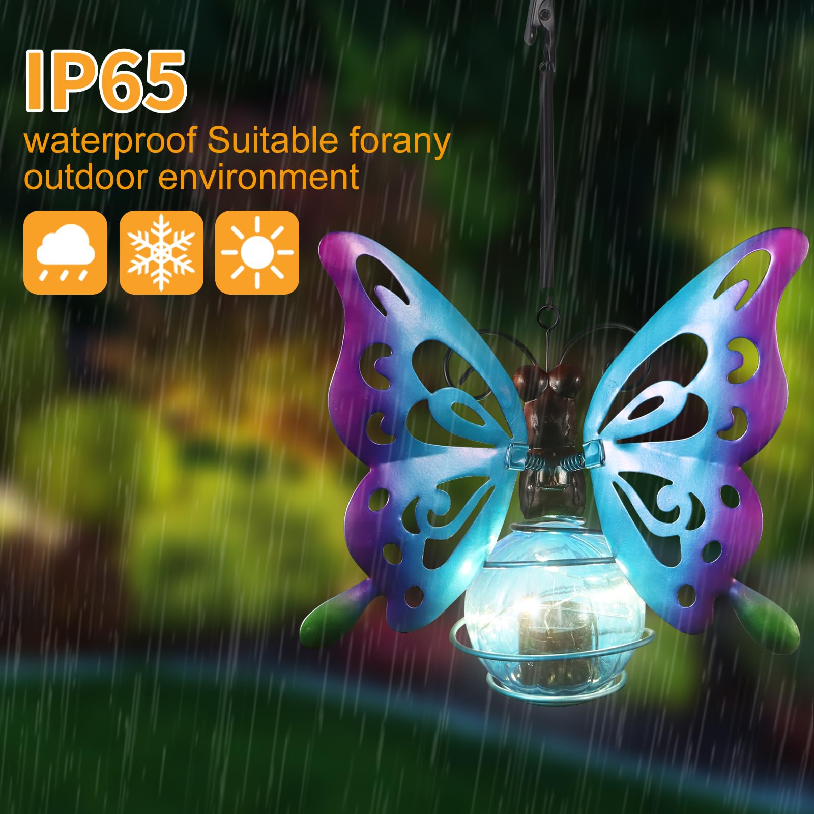 2 Pack Butterfly Solar Outdoor Hanging Lantern Creative Small Sculpture Lights Durable Waterproof Lamp Suitable For Festivals Garden Decor Birthday Gifts For Grandma Mom Women Girl