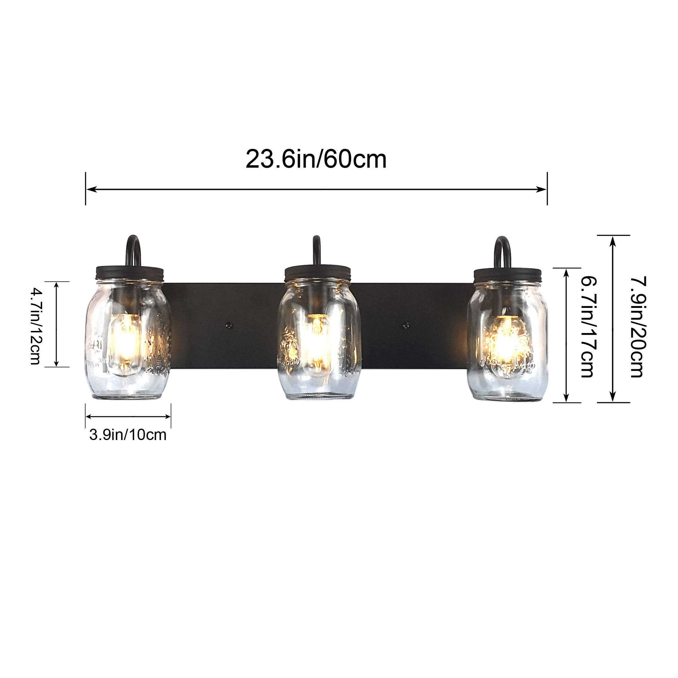 LMSOD Vanity Glass Wall Lights, Black Mason Jar Wall Sconce, Model BL-2623, Farmhouse Style