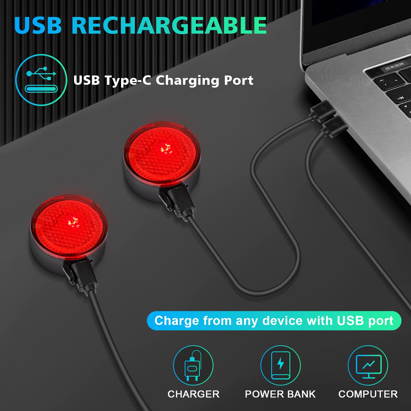 Ascher 2 Pack Usb Rechargeable Bike Taillights, Led Rear Bicycle Light, Cycling Safety Red Back Light With 4 Lighting Modes For Adults Kids Men Women Road Mountain