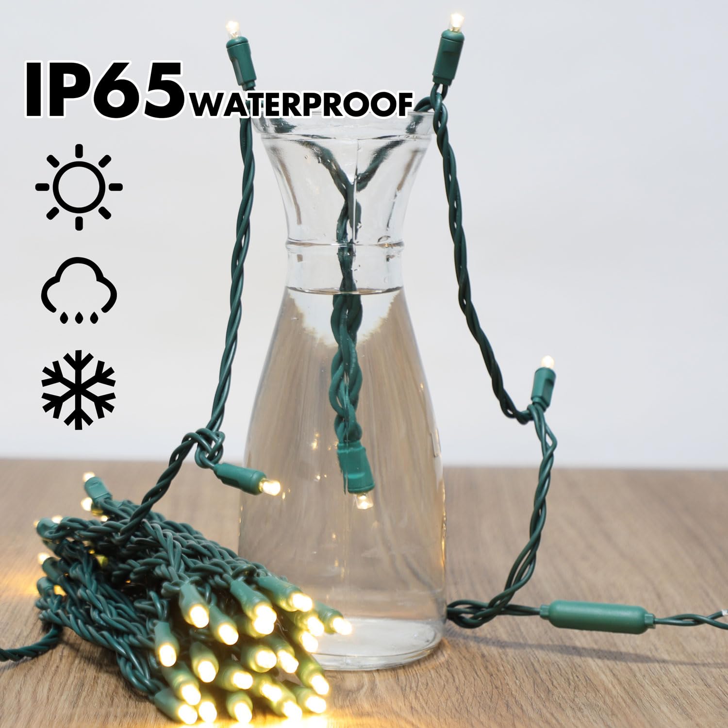 Lamphome 50Count String Lights, Led Christmas Lights, 6" Spacing,Green Wire,Warm White,Commercial Grade