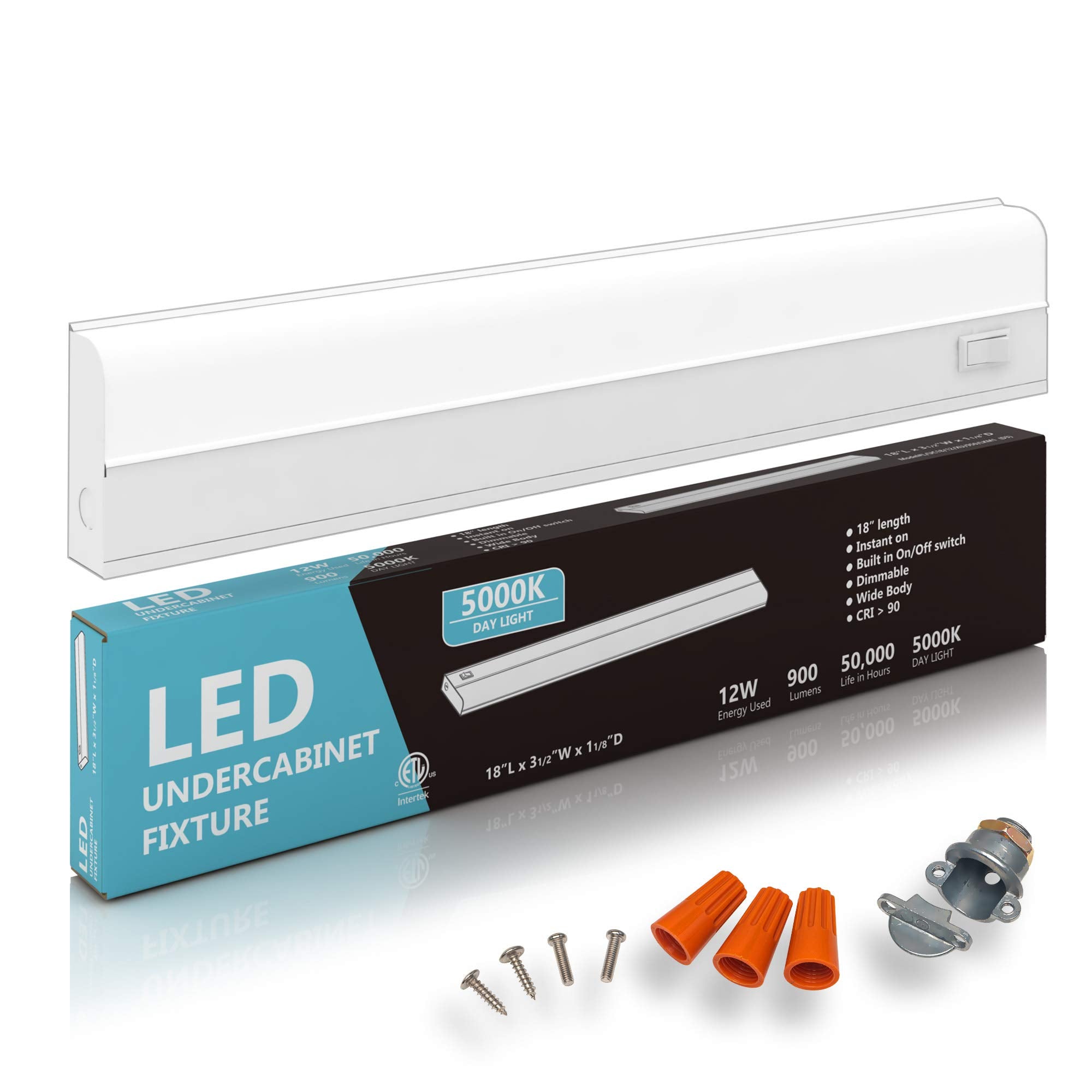 Hardwired Led Under Cabinet Task Lighting - 12 Watt, 18'', Dimmable, Cri>90, 5000K (Day Light), Wide Body, Long Lasting Metal Ba