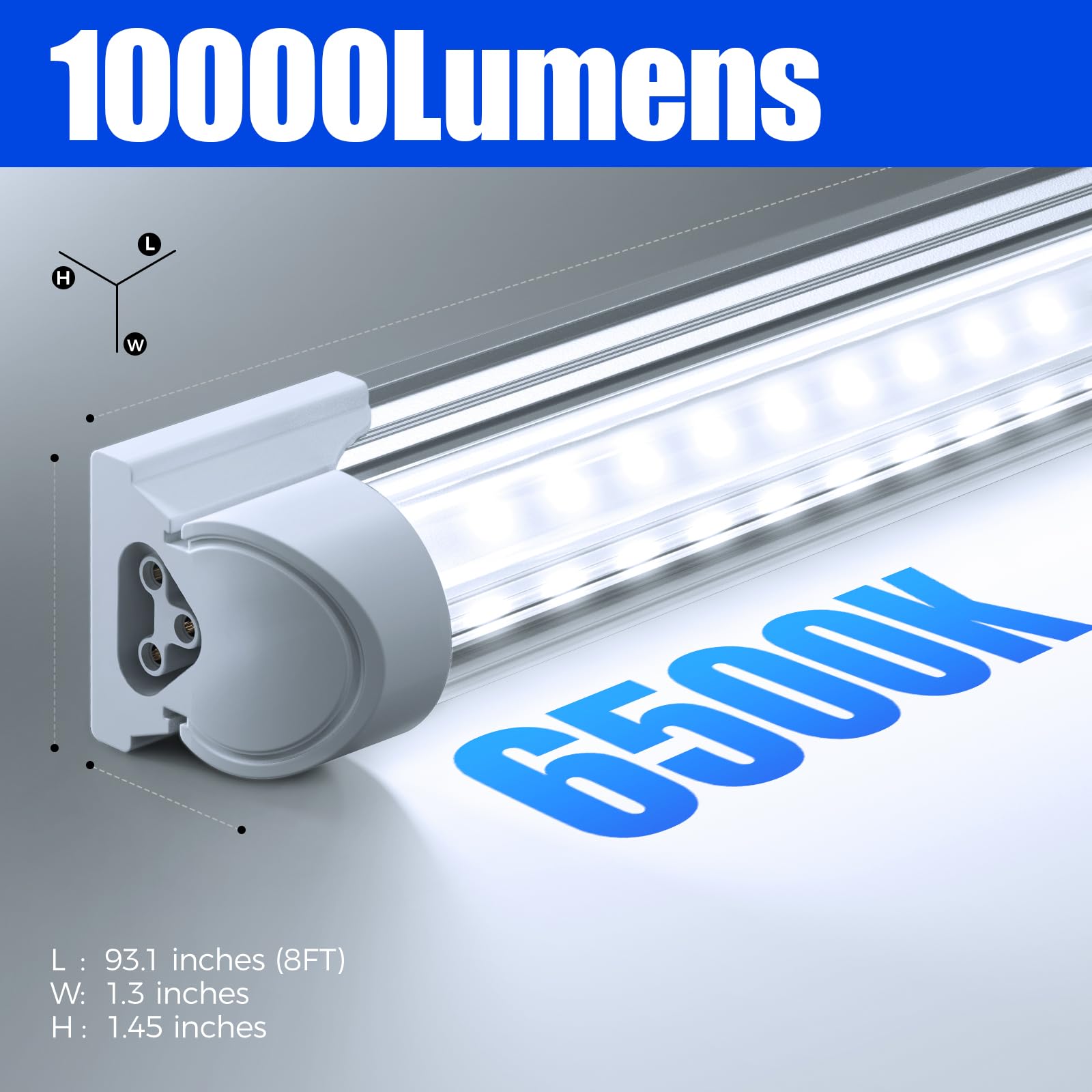 Barrina 8Ft Led Shop Light, 72W 10000Lm 6500K, Clear Cover Linkable Led Tube Lights, Integrated T8 Light Fixture, V Shape Ceilin