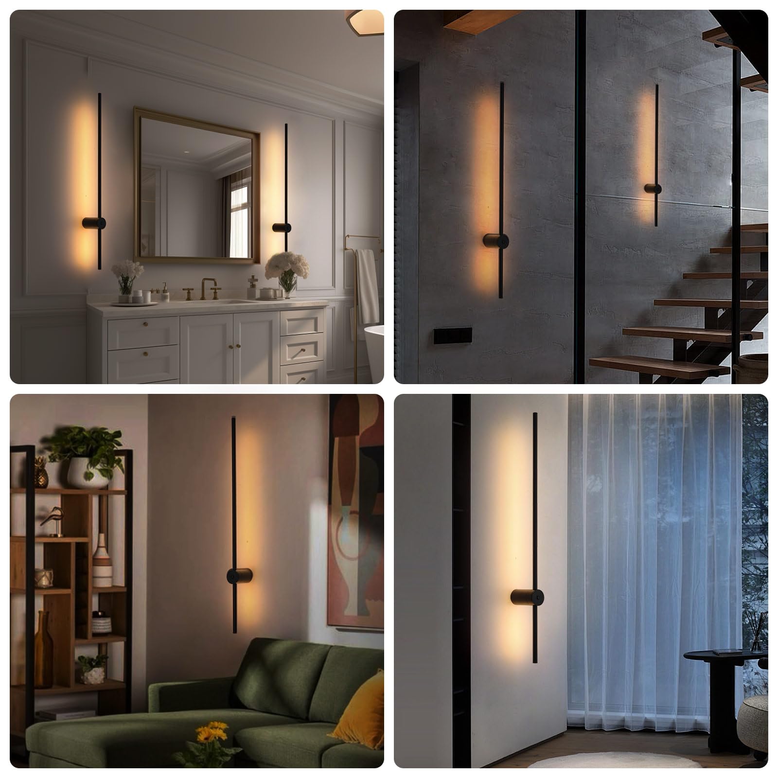 Battery Operated Wall Sconces Set Of Two With Remote Control; 40 Inch Rechargeable Wireless Dimmable Wall Lights; Black Cordless Wall Sconce For Living Room Hallway Bedroom 2 Pack