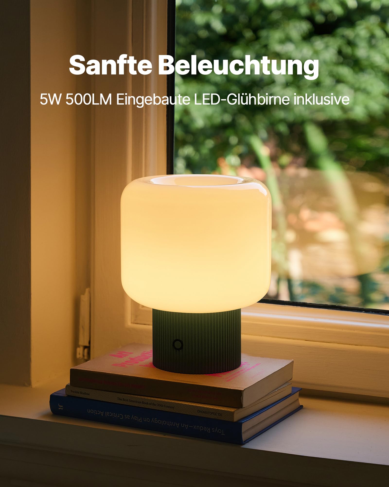 MAGCHARM Halo Mushroom Lamp - 5W Cordless Rechargeable Table Light, Dimmable LED, Vintage Green, Retro Design for Bedroom Decor