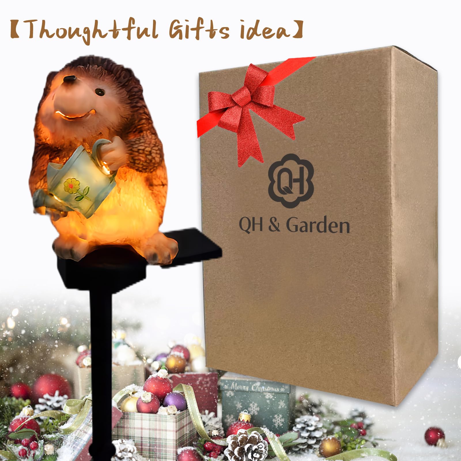 Qh & Garden Solar Light Outdoor Decor Solar Led Hedgehog Stake Lights  Ip55 Waterproof Animal Figurines Decorative Light For Yard Patio Garden Lawn Balcony-Hedgehog Ornament Gift For Grandma