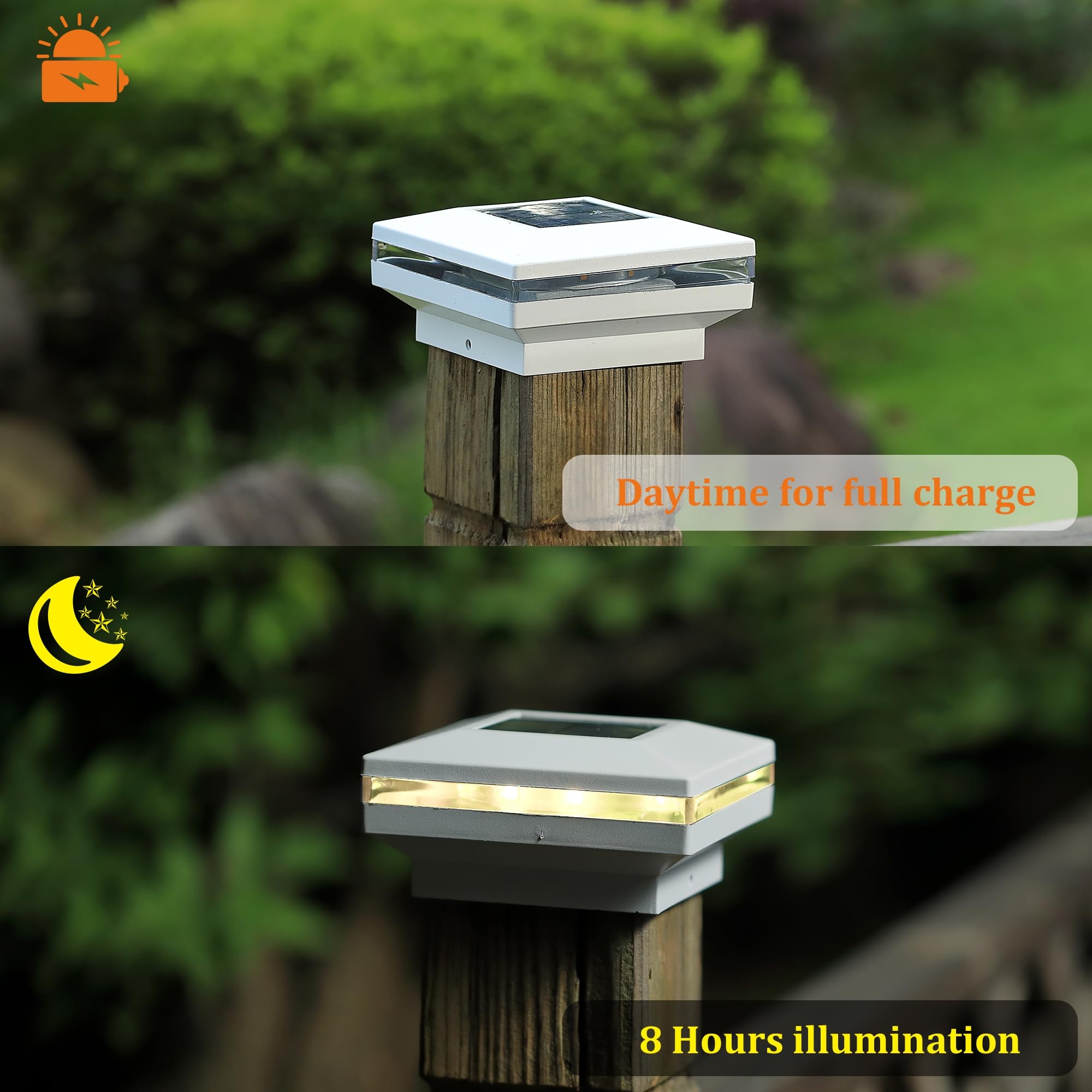 Dynaming 12 Pack Solar Post Lights - White Shell & Warm White LED for 4x4 Wooden Posts, Outdoor Decorative Lighting for Deck, Fence, Patio