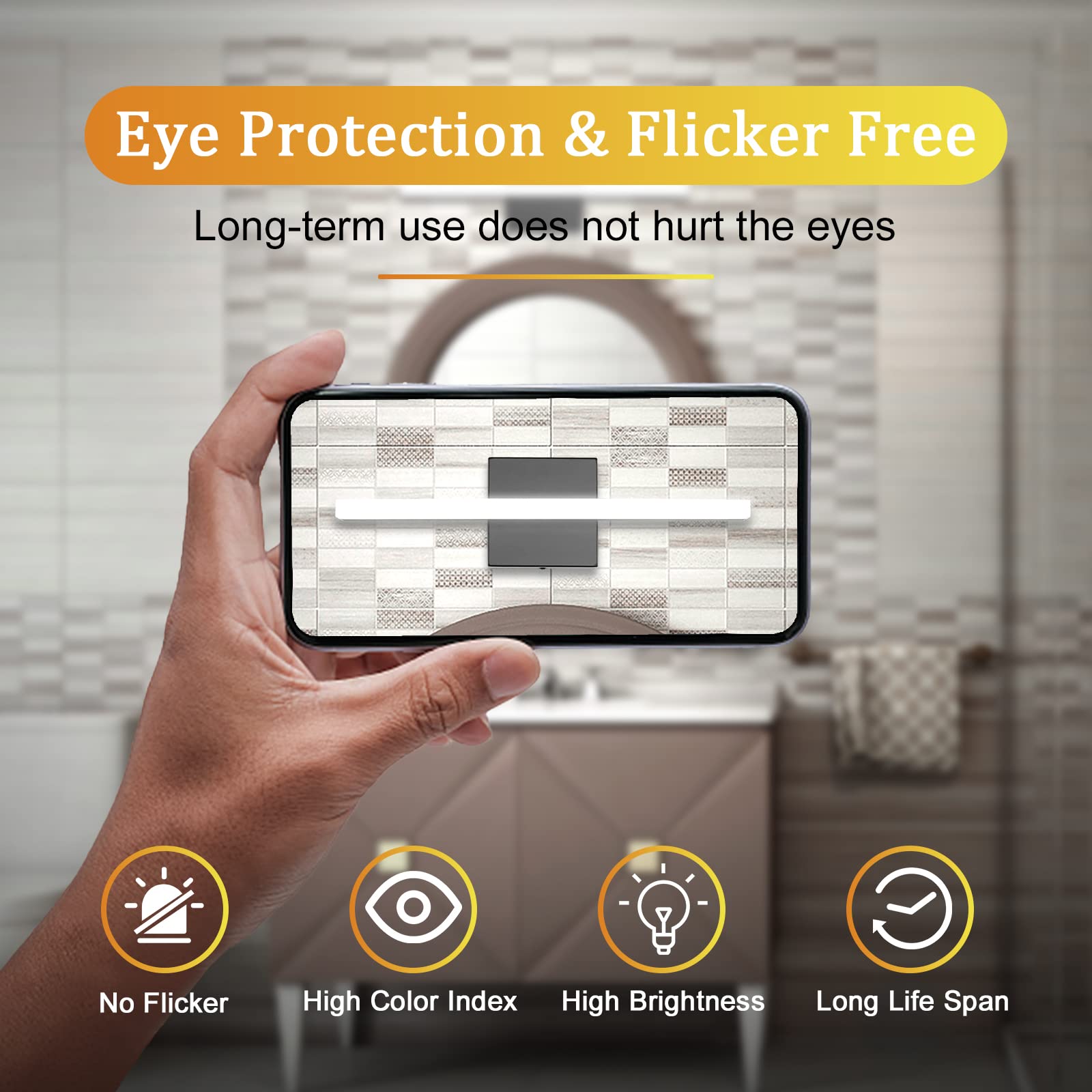 Combuh Led Bathroom Vanity Light Bar 16 Inch 9W Black Ip44 Over Mirror Lighting Fixture Wall Sconces Indoor Modern Cool White 60