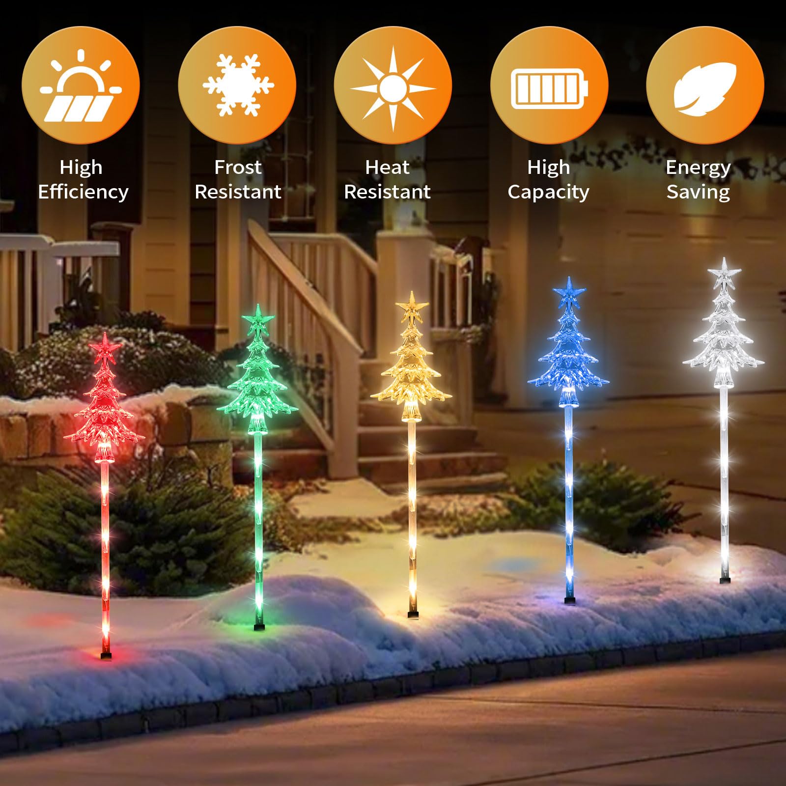 5 Pcs Acrylic Solar Pathway Stakes Lights Outdoor Waterproof  8 Modes Christmas Decorations Outdoor Yard  Solar Christmas Garden Decor Lights (Xmas Tree Multicolor)