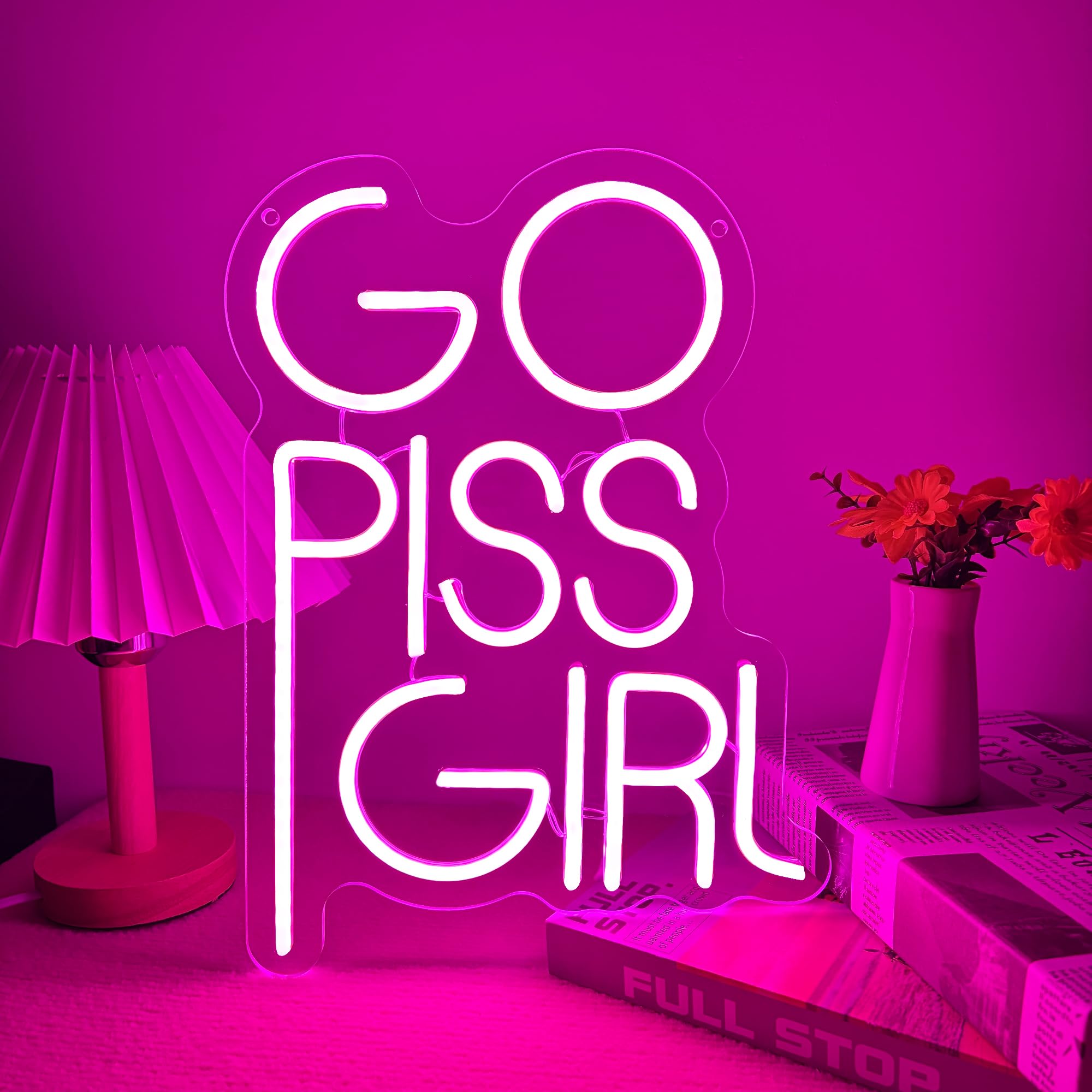 Go Piss Girl Neon Sign Funny Dimmable Led Light Up Sign Pink Aesthetic Pop Culture Wall Decor For Dorm Room  College Apartment  Bathroom  Party  Birthday Gift  Usb Powered(14.5 * 10.6In)