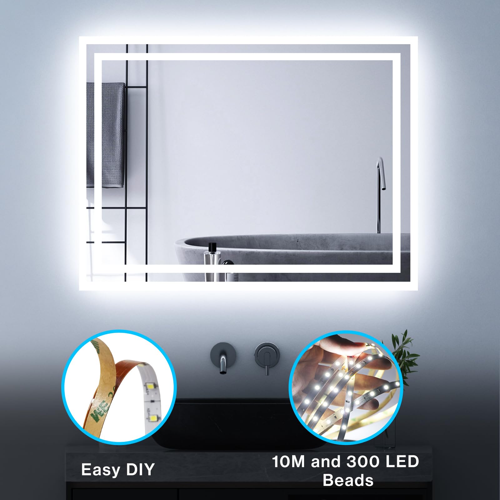 Olafus 32.8ft White LED Strip Lights, Dimmable 6000K Tape Lights, UL Listed Adapter, Model LA-96DTDW-US01-N-BK