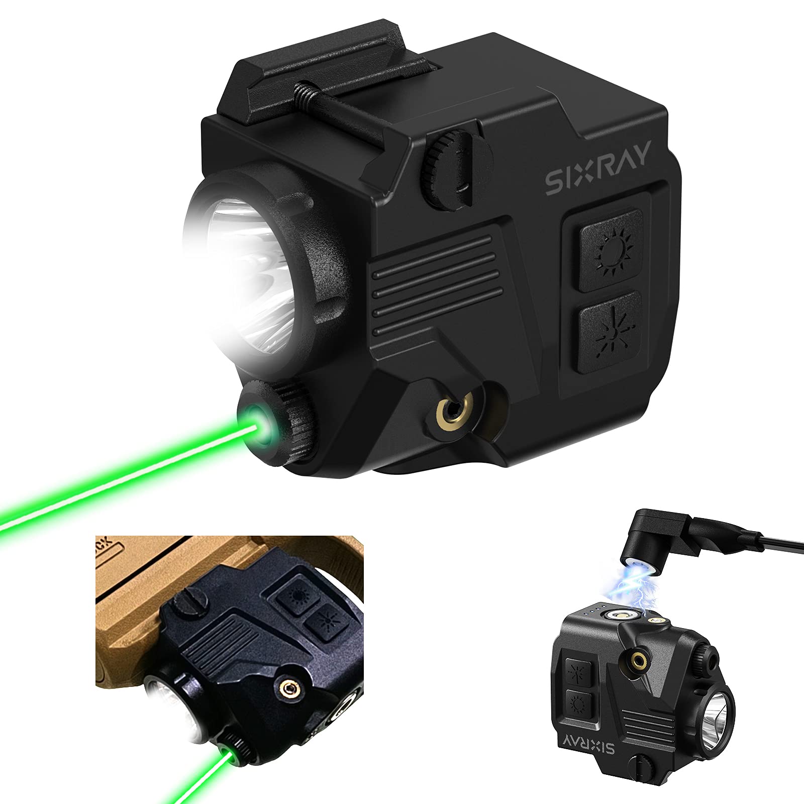 SIXRAY Handheld Toy Light Laser Sight Launcher Light 420 Lumens LED Picatinny Weaver Rail with Magnetic charging Quick Release Strobe Function Laser Light combo for Airsoft HandLaunchers Handheld Toy Sporting Equipment