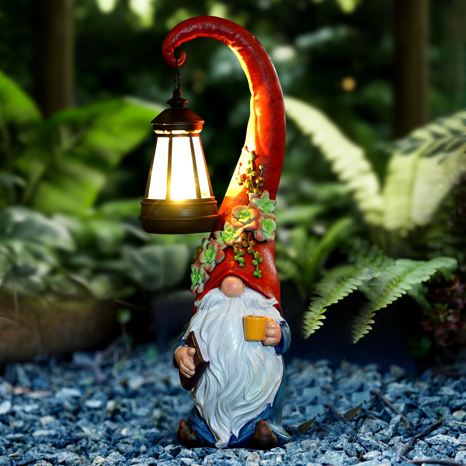 Roundot Garden Gnomes Outdoor Statue Solar Powered Gnome Decor Ornament Lantern Lit Court for Yard Lawn Patio  Balcony Birthday Gifts for Mom Grandma