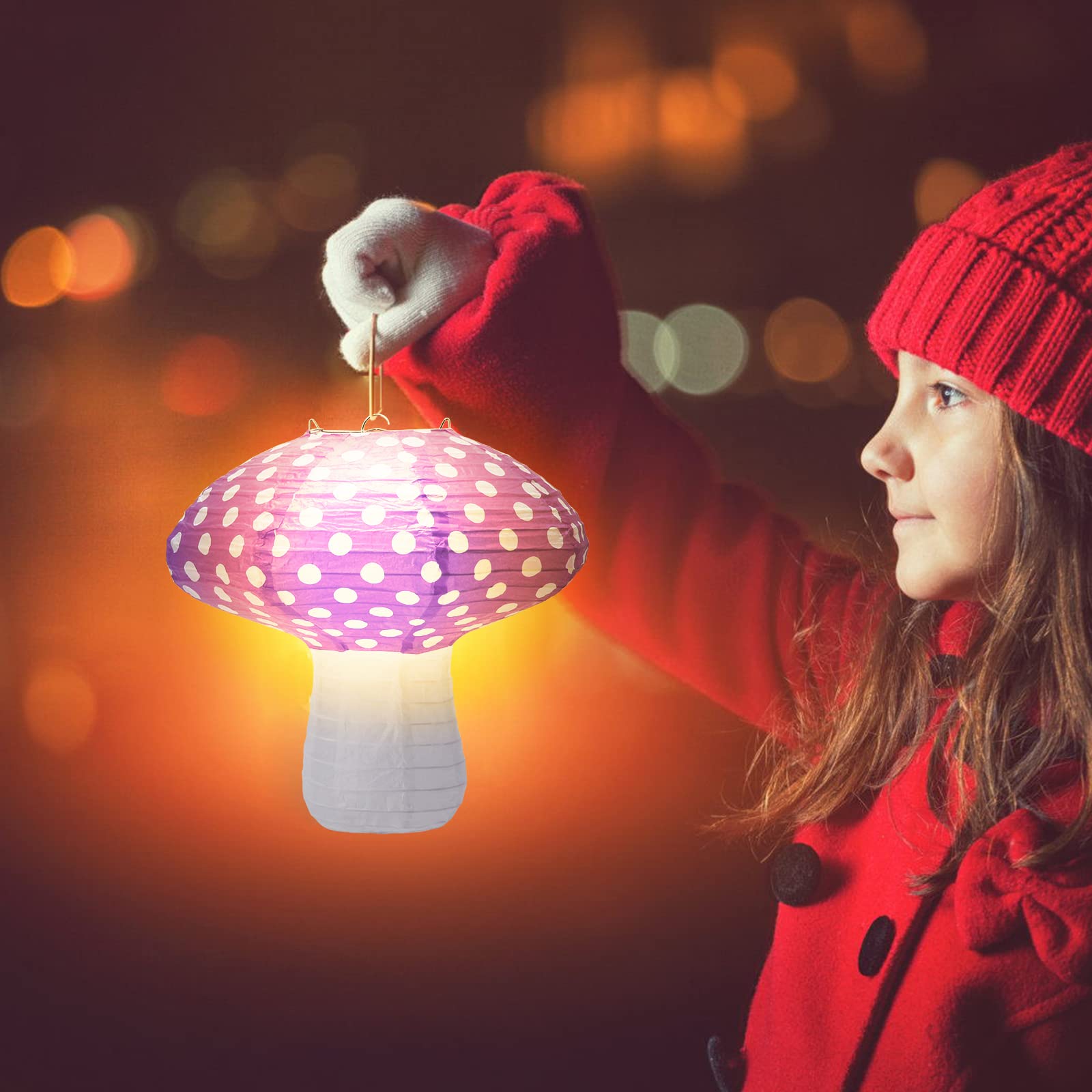 Windspeed 4Pcs Mushroom Shaped Paper Lanterns, 8-12 Inch, Purple, Nursery & Garden Decoration