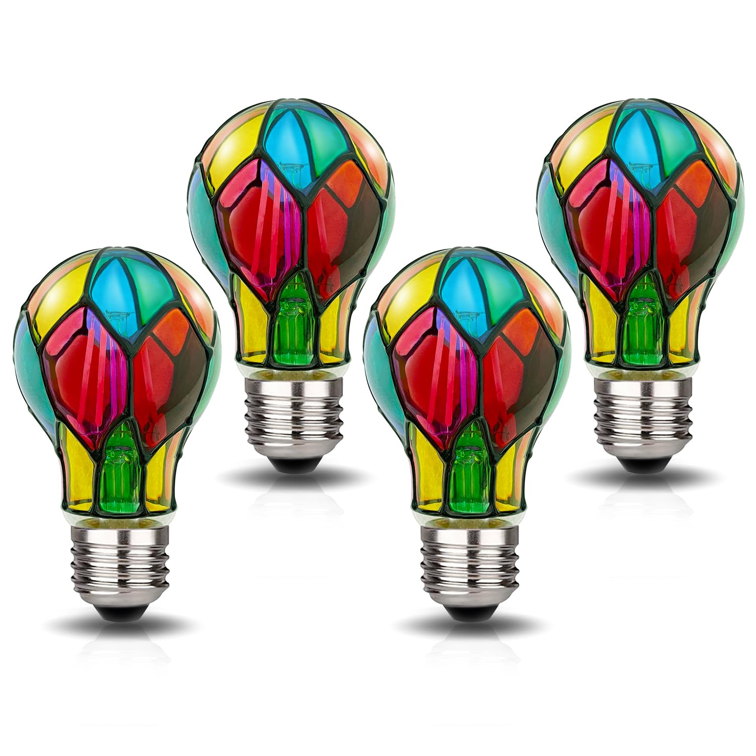 Aygrochy 4 Pack Led Stained Glass Light Bulb Led Bulbs 4W E26 Base A19 Colored Light Bulb Stained Glass Bulb For Christmas Decoration Party Home Lighting Garden Balcony
