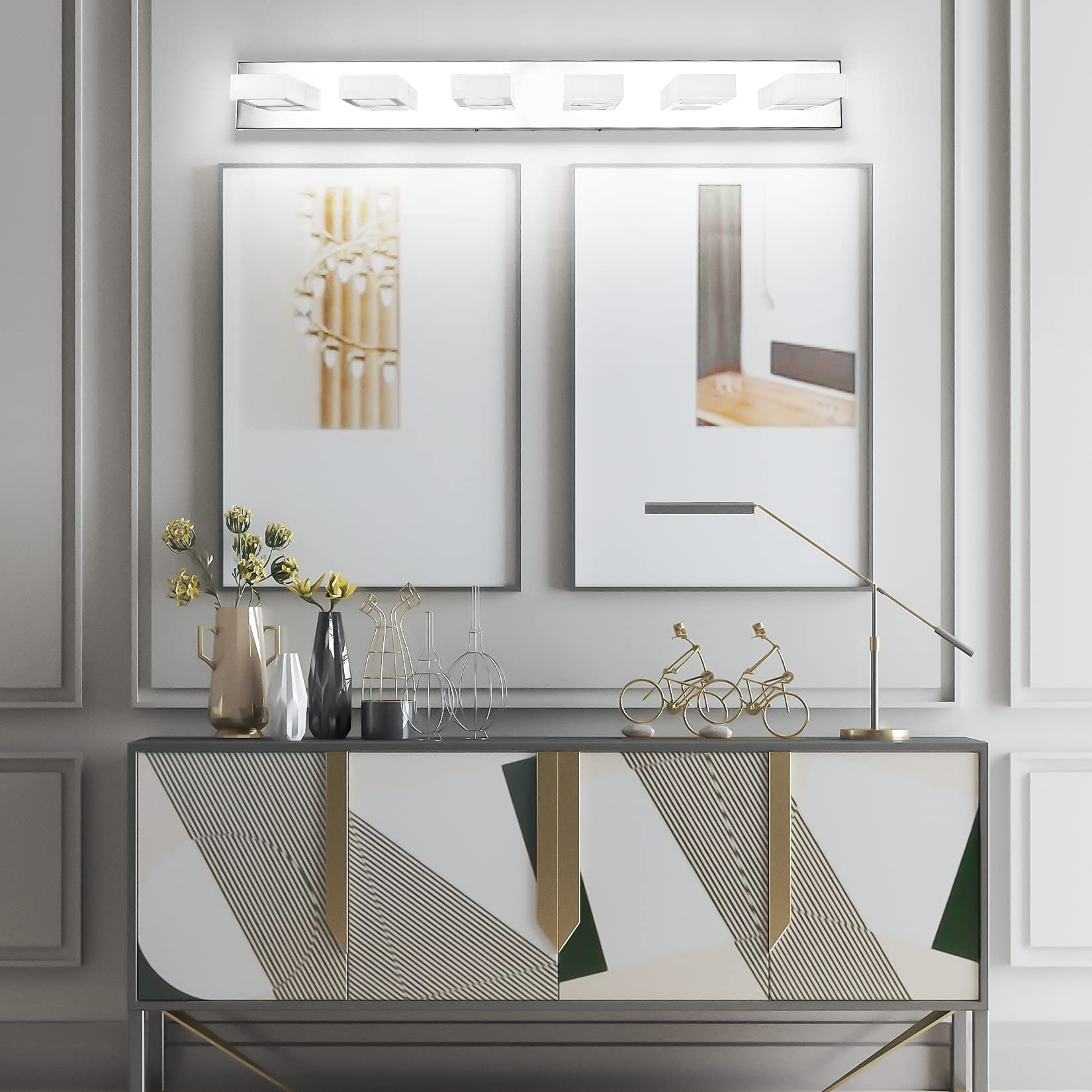 Ralbay Led Modern Chrome Vanity Lights 6 Lights Stainless Steel Acrylic Modern Led Bathroom Vanity Lights Over Mirror (4500K Neu