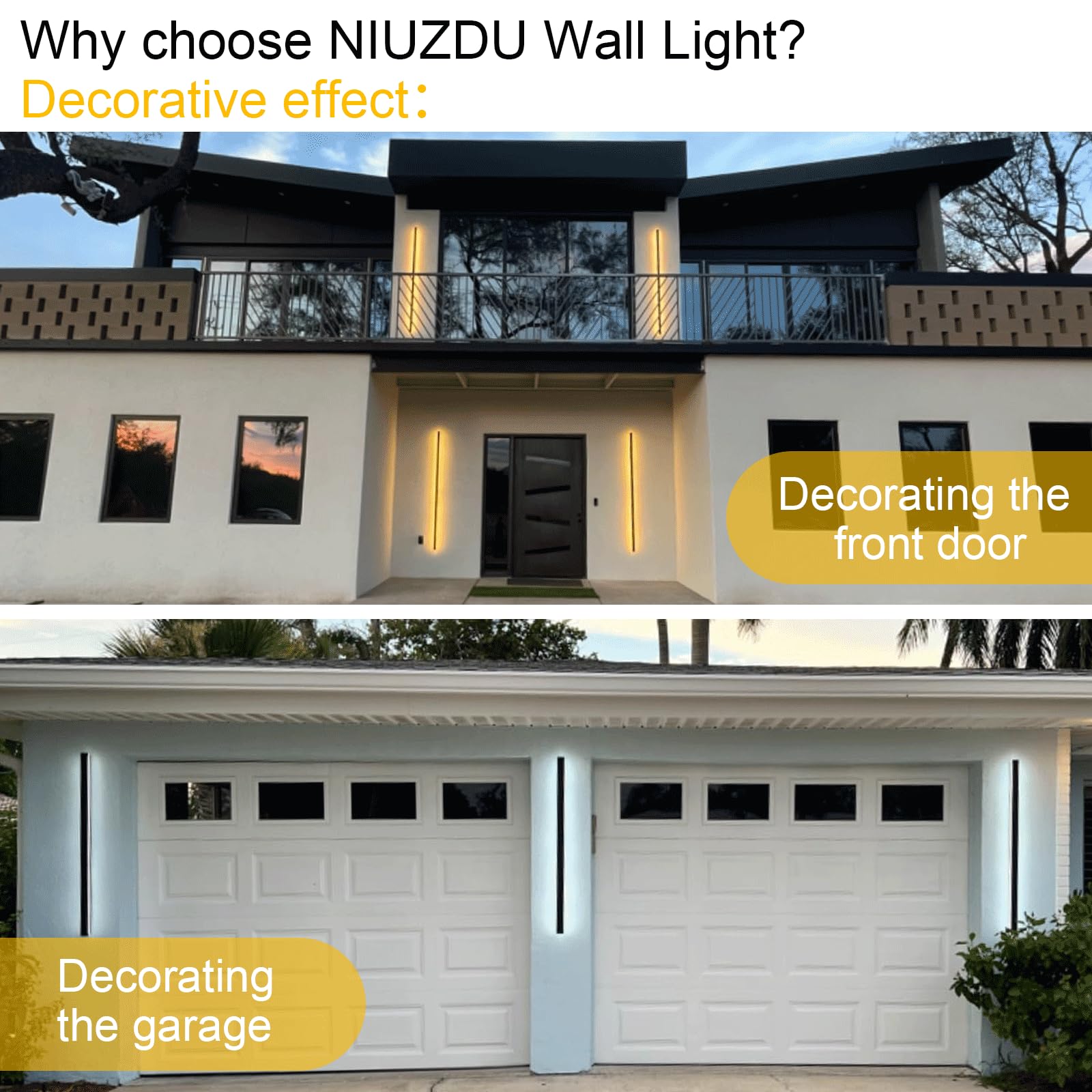 Niuzdu Porch Wall Lights - 2Pack 23.6Inch Long Strip Modern Outdoor Wall Light Fixture  Dimmable Black Wall Mount Exterior Lighting Wall Sconce Outside Garage Lights For House  Courtyard  Corridor