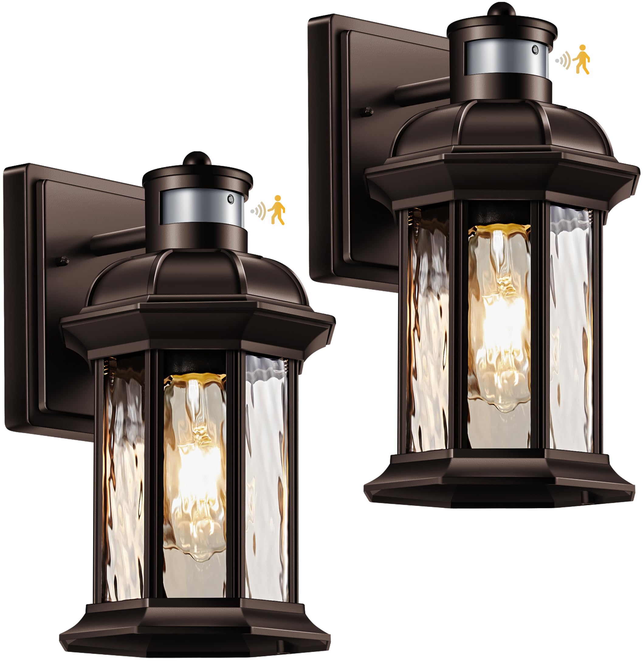 VIANIS Outdoor Light Fixture with Motion Sensor  2 Packs Oil Rubbed Bronze Dusk to Dawn Garage Lighting  Exterior Wall Sconce  100% Aluminum Outside Porch Lights for House with Tempered Ripple Glass