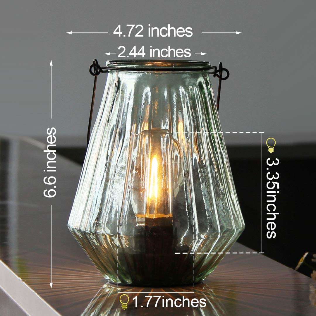MJ PREMIER Battery Operated LED Lamp - Cordless Vintage Lantern, Light Green, Glass, Ideal for Indoor/Outdoor Decor