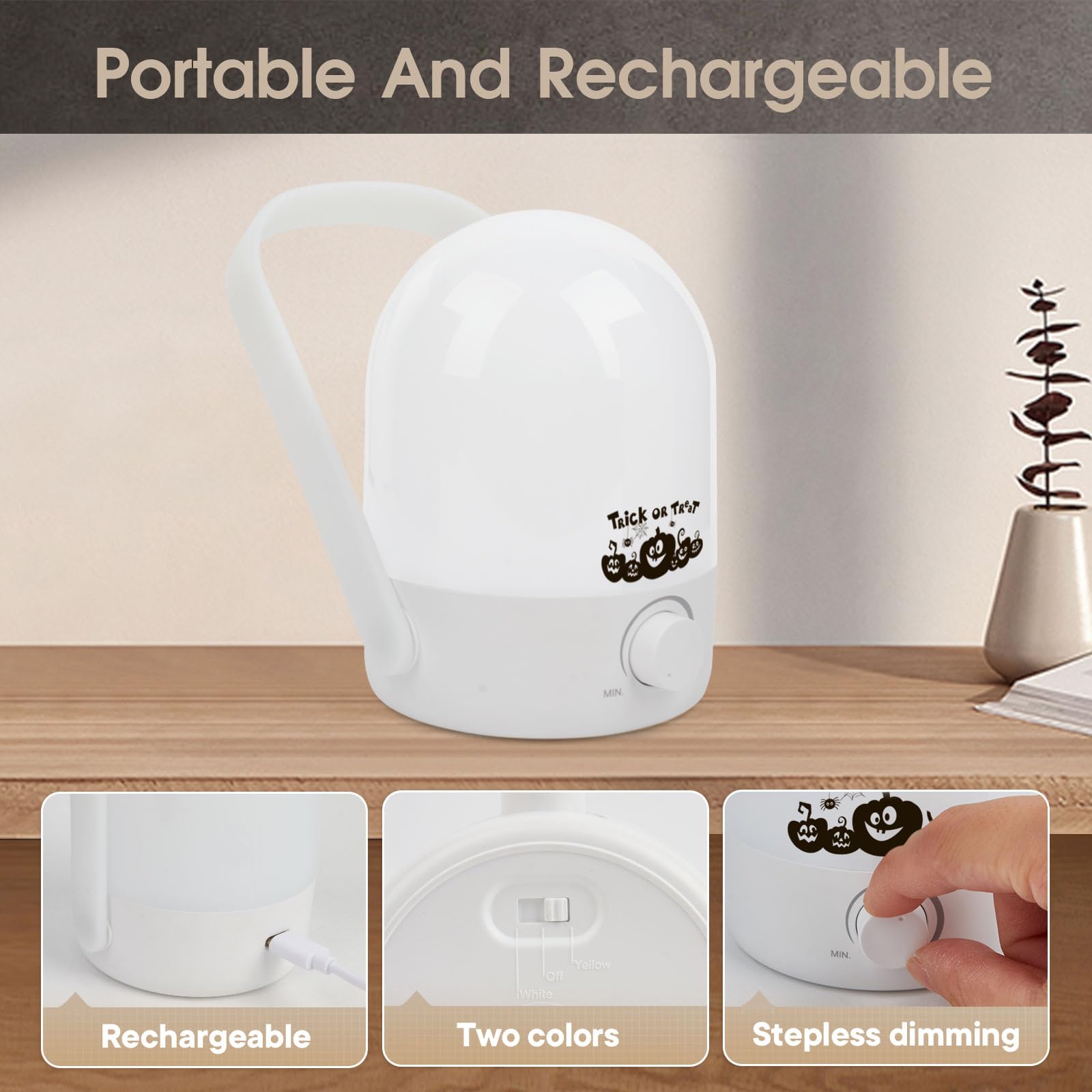 LISAAVO Rechargeable Table Lamp 1200mAh - White, Model 2301HW-B, Compact Design for Bedroom, Camping & Power Outages
