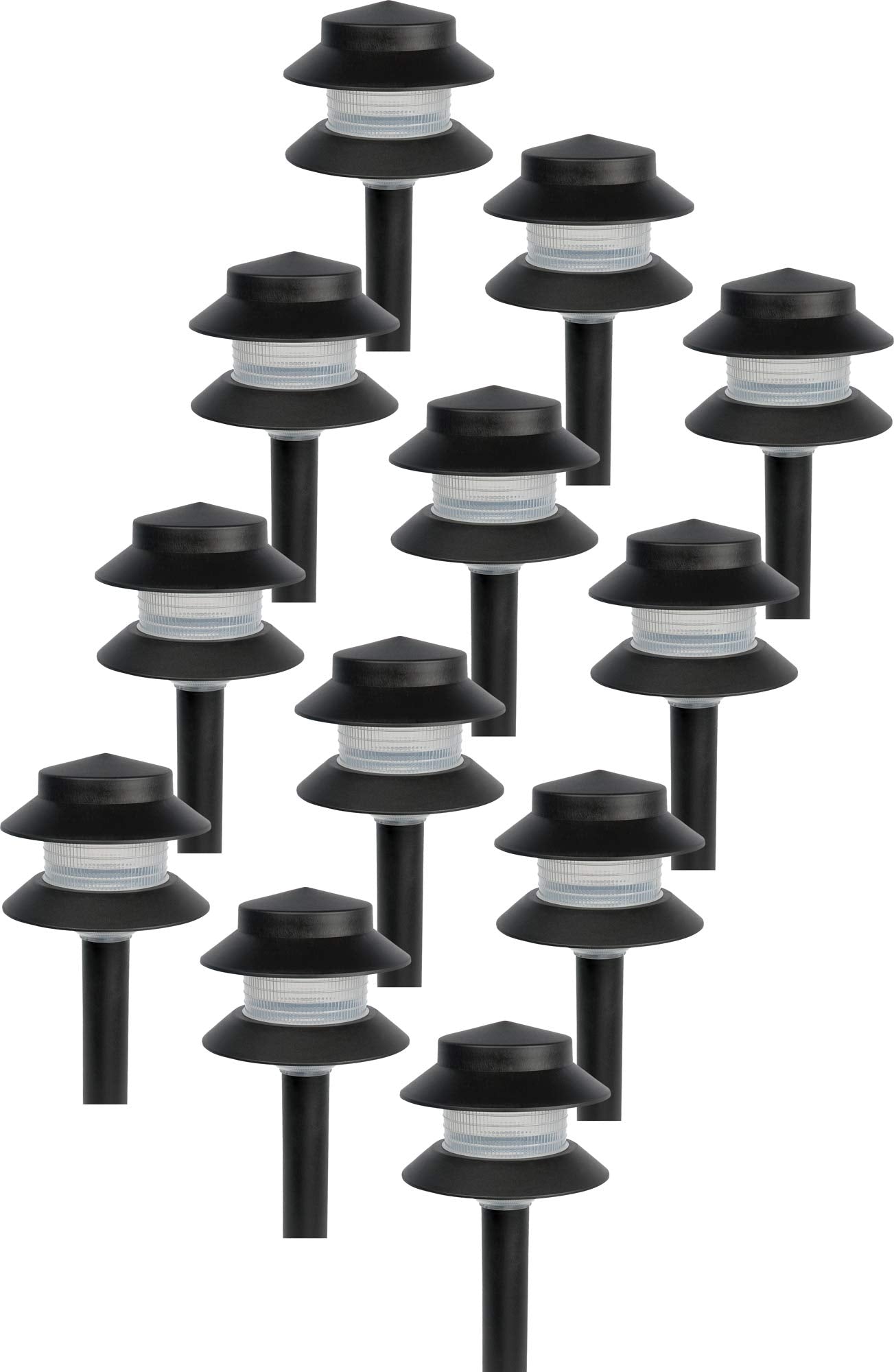 GreenLighting 2-Tier Low Voltage Path Light - 35 Lumen, 12 Pack, Black, Plastic, Model TN-1225176