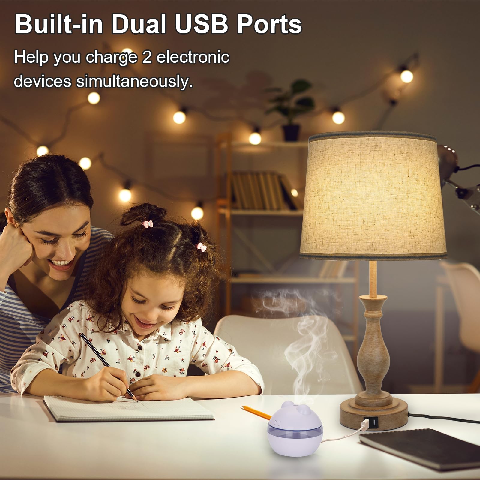 Touch Lamps For Bedrooms Set Of 2, Farmhouse Table Lamp With Dual Usb Charging Ports, 3 Way Dimmable Nightstand Lamps With Linen
