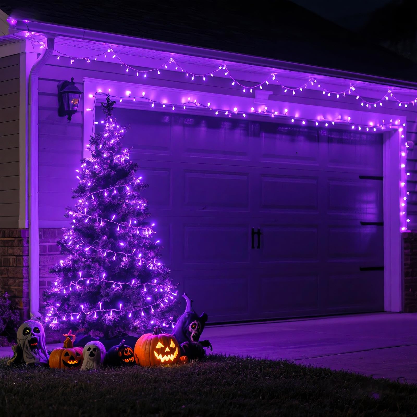 Einiiya 600 Led Purple Christmas Lights Indoor Outdoor  197Ft Christmas String Lights Waterproof 8 Modes Plug In Purple String Lights For Christmas Tree Bedroom Party Home Thanksgiving Decorations