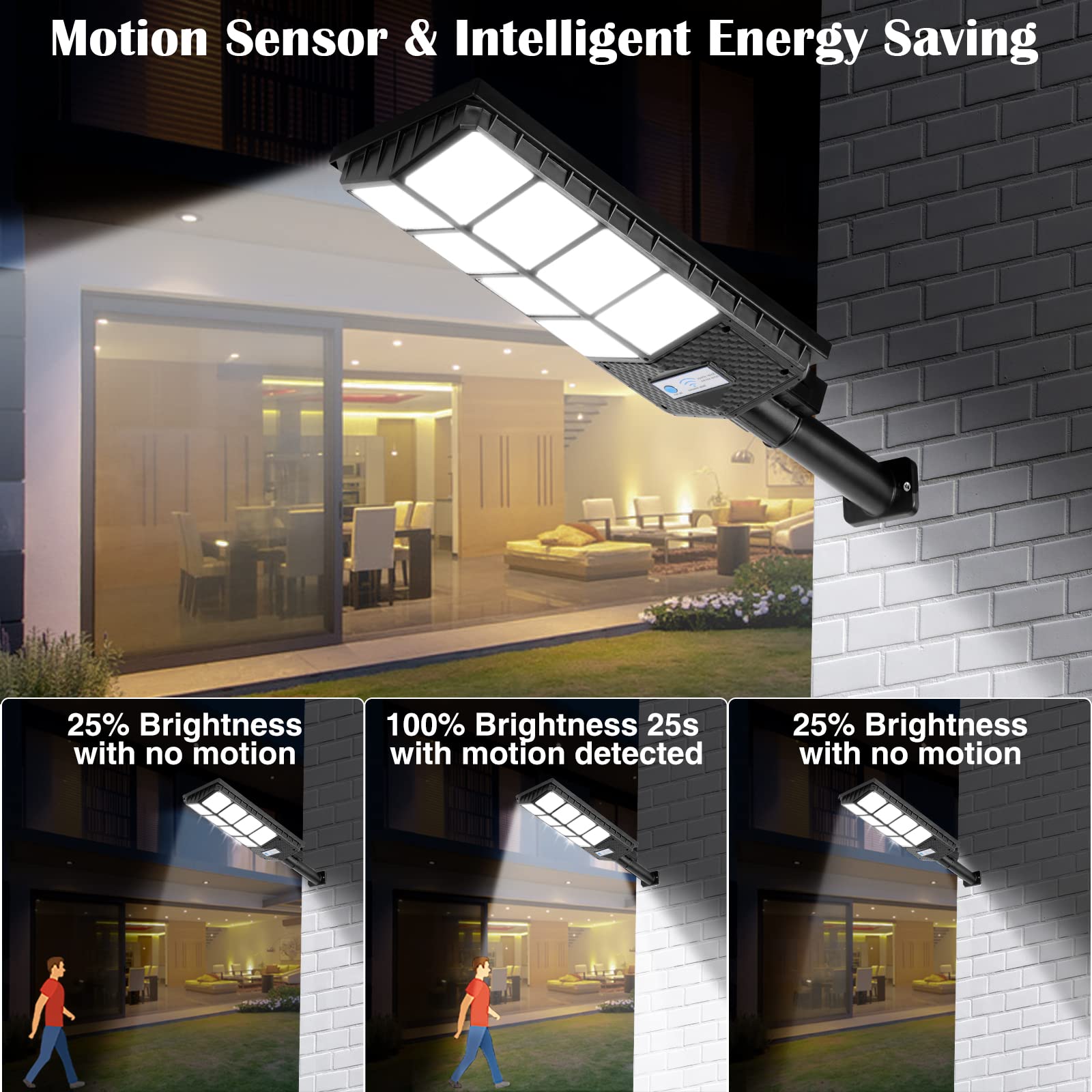 Zjojo Solar Street Lights Outdoor Waterproof, 6500K 448 Leds Solar Parking Lot Lights Dusk To Dawn, Solar Flood Light Wide Angle