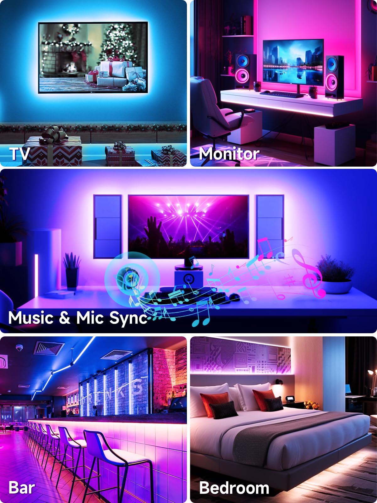 Led Lights For Tv, 13.1Ft Tv Led Backlight For 40-65 Inch, Rgb Color Changing Strip Lights Behind Tv, Music Sync Bluetooth App A