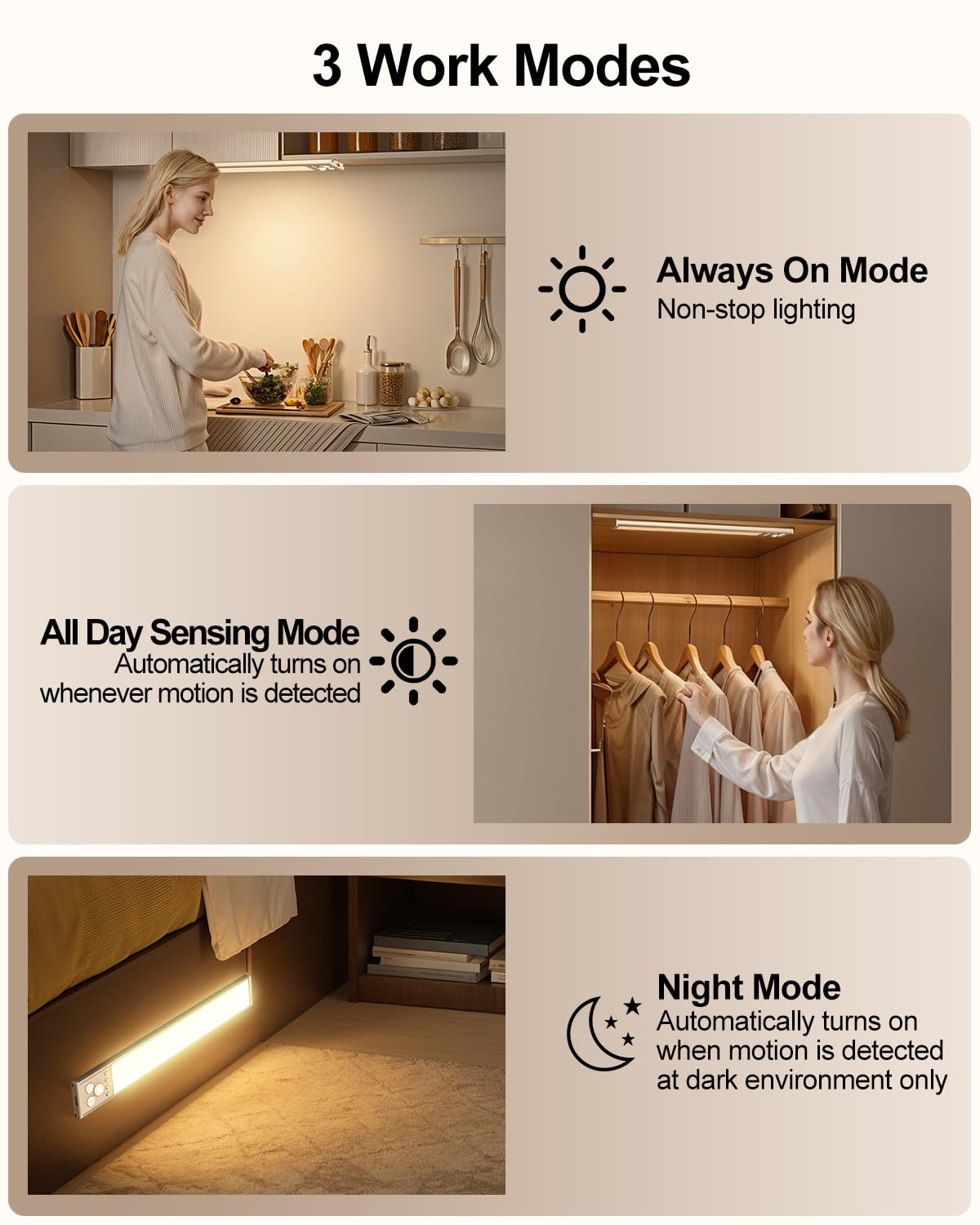 Under Cabinet Lighting  Led Motion Sensor Light Indoor With 3 Color Dimmable  2000Mah Battery Operated Closet Lights Rechargeable Lamp  Magnetic Under Counter Night Lights Used In Cabinet (12 Inches)