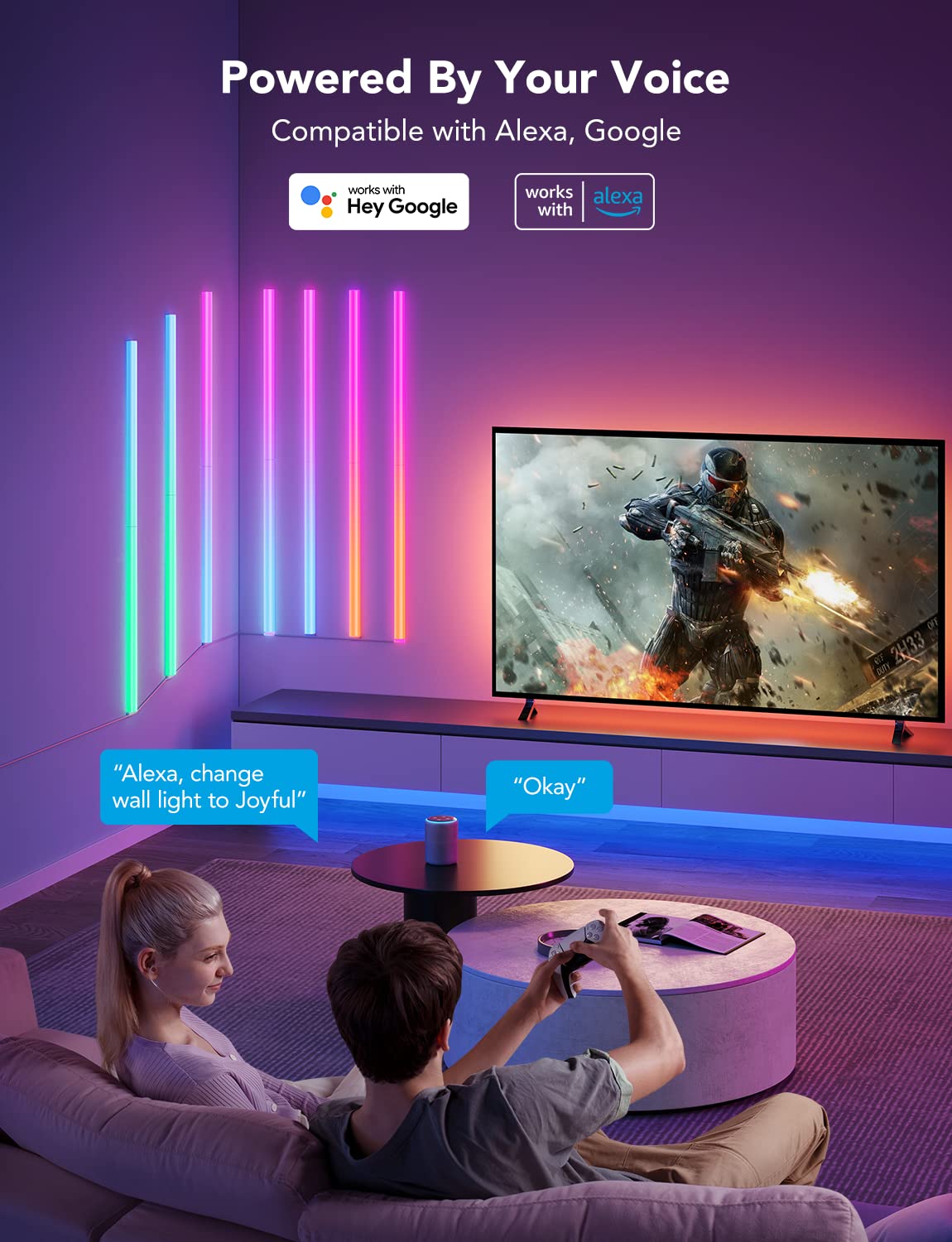 Govee Glide Rgbic Wall Lights, Music Wall Lights Works With Alexa And Google Assistant, Smart Led Light Bars For Bedroom, Living Room, Gaming Room, Party, Music Sync, 7 Panels Set (2 Sections/Panel)