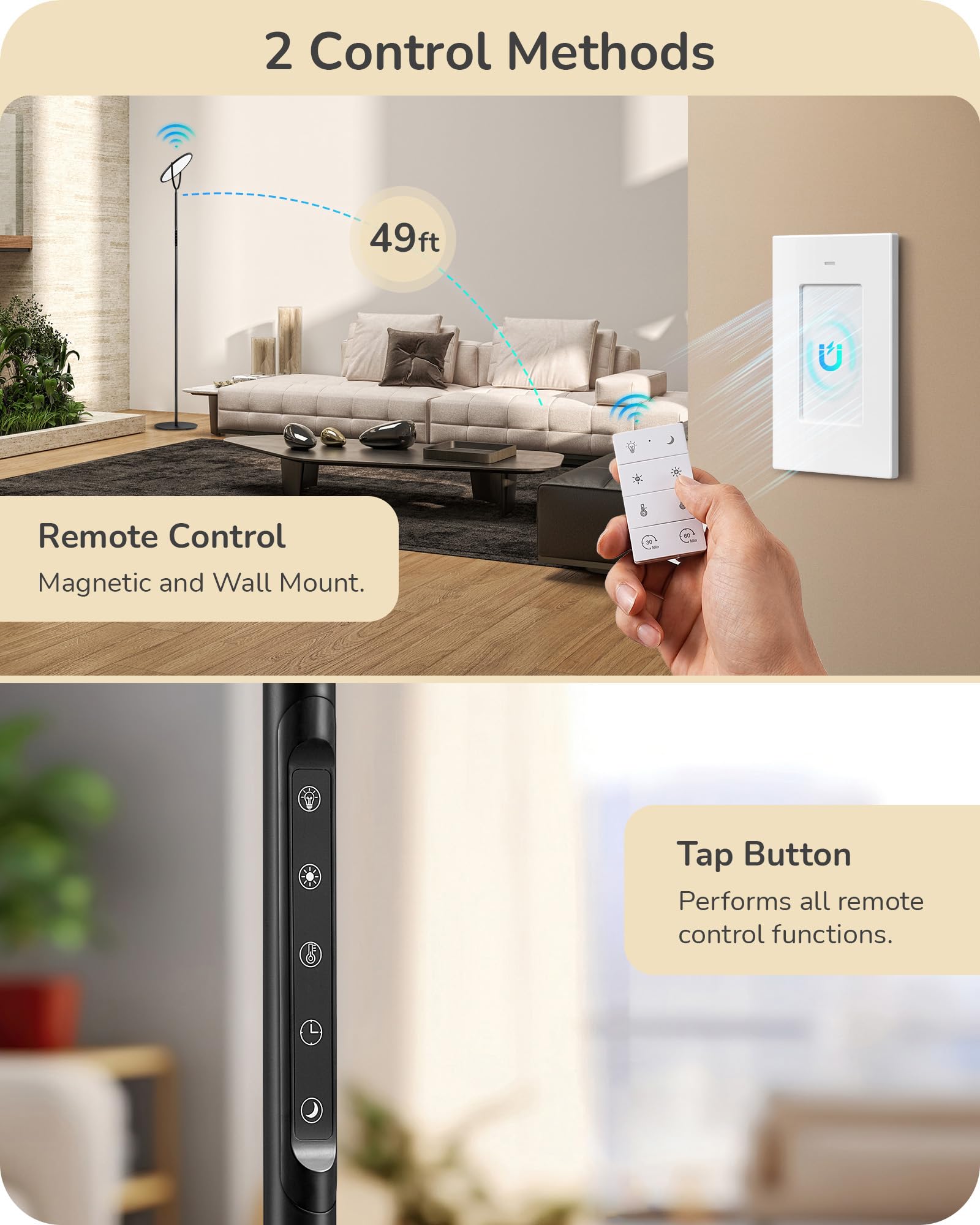 EDISHINE 76in Tall Floor Lamp, 28W 2500LM LED, Dimmable 2700K-6500K, Black, Model HFLAA1B