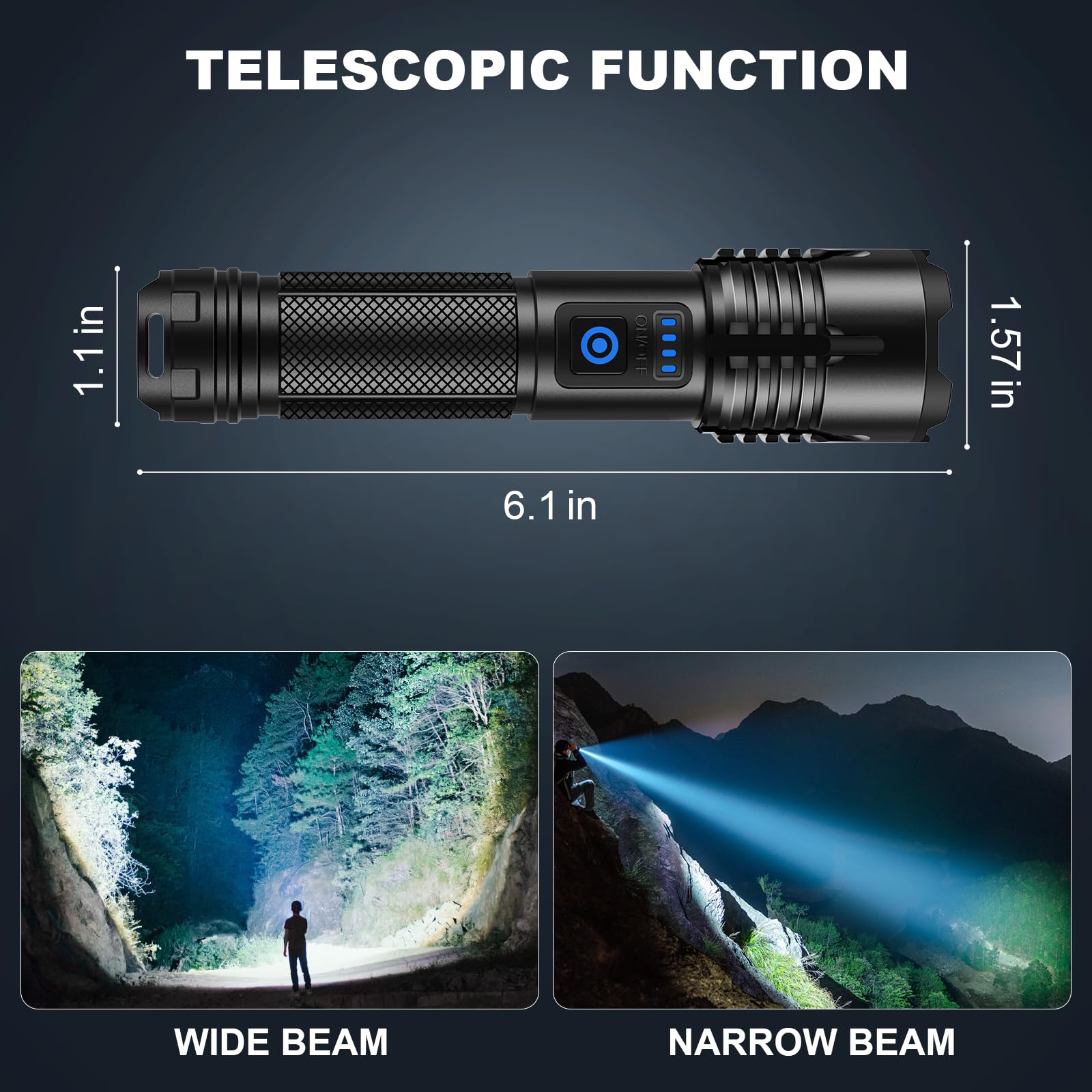 Lylting Rechargeable Flashlight, 90,000 Lumens, 5 Modes, Waterproof, Black, Model P115
