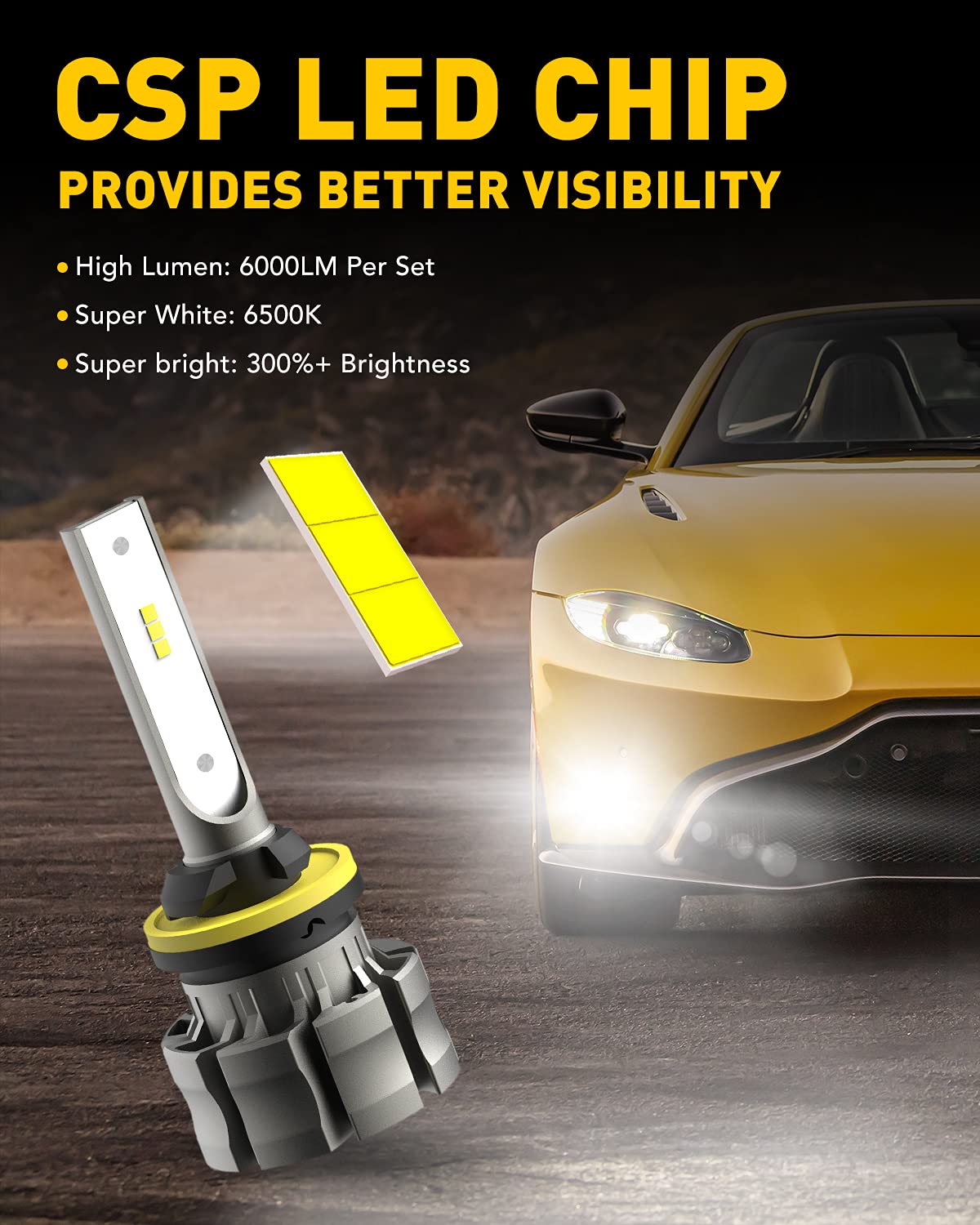 AUXITO 880 LED Fog Light Bulbs, 6000LM Cool White, CSP Chips, Pack of 2, Compatible with 885 893 899