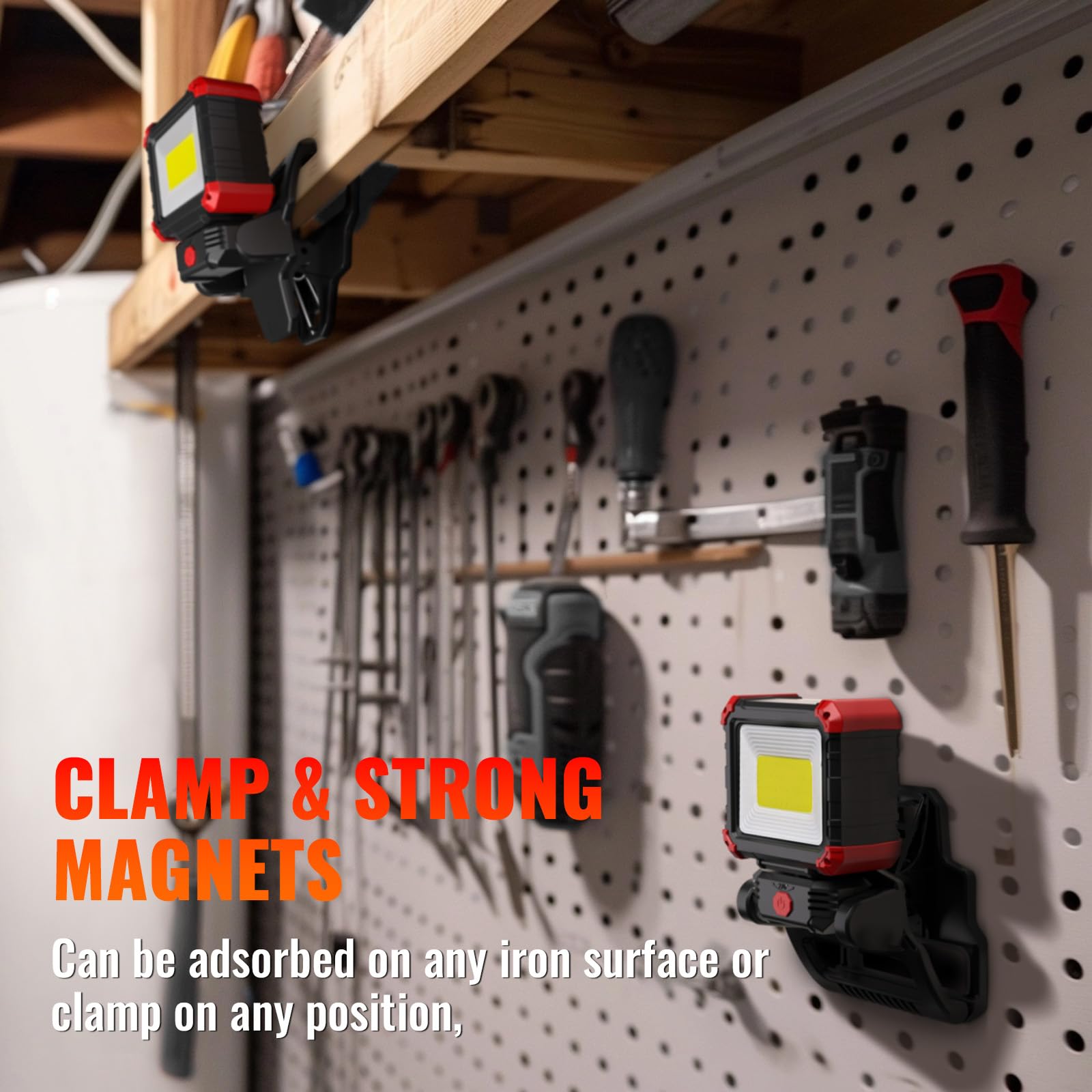 Easymaxx Led Rechargeable Work Light With Clamp, 2100Lm Cob Magnetic Clip On Worklight 270° Rotating With Mobile Charger, Portable Clamp Work Light For Boats, Car Repairing, Job Site Lighting(2Pack)