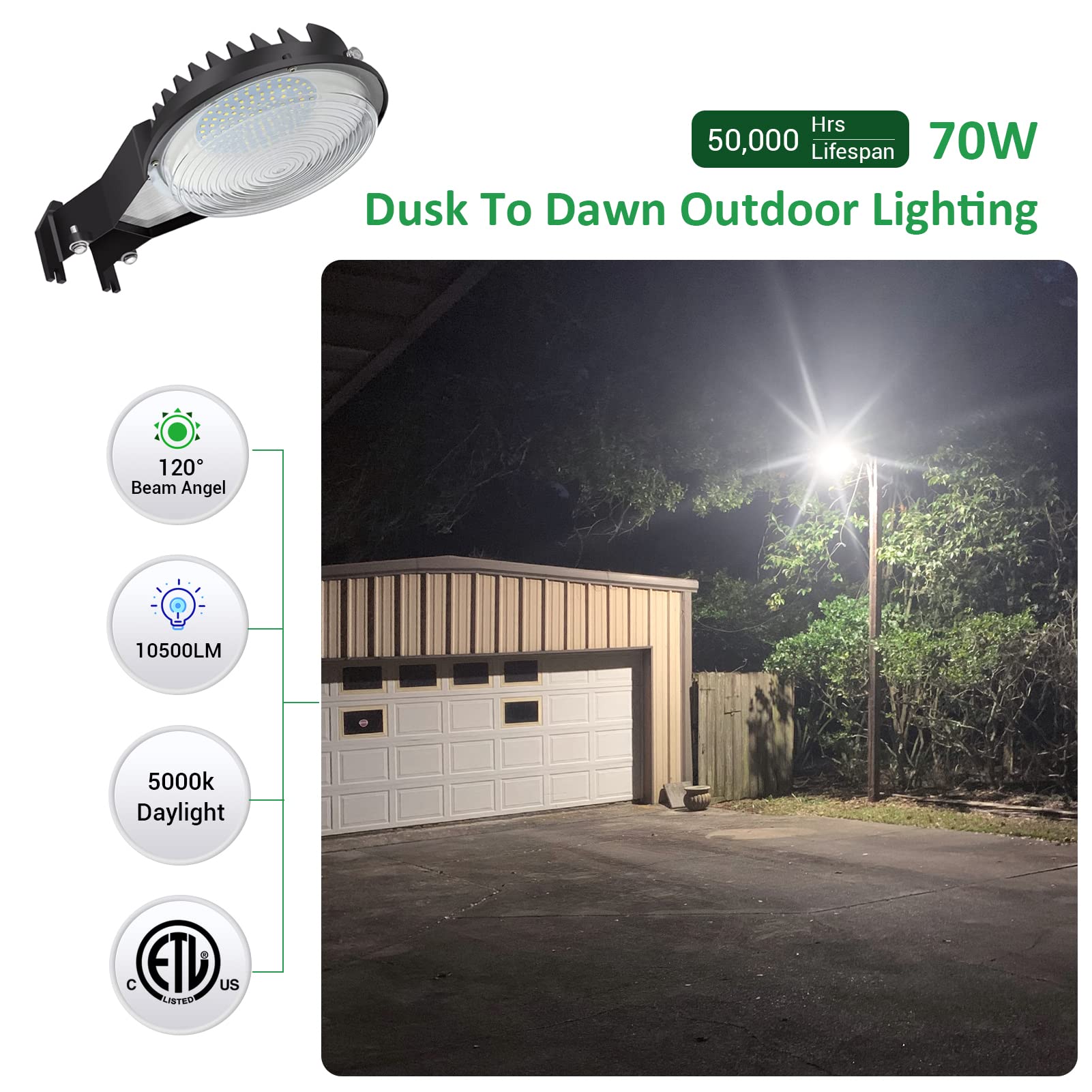 Szgmjia Led Barn Light, 2Pack Dusk To Dawn Yard Outdoor Lighting With Photocell, Ultra Bright 70W 10,500Lm Led 5000K Daylight, 7
