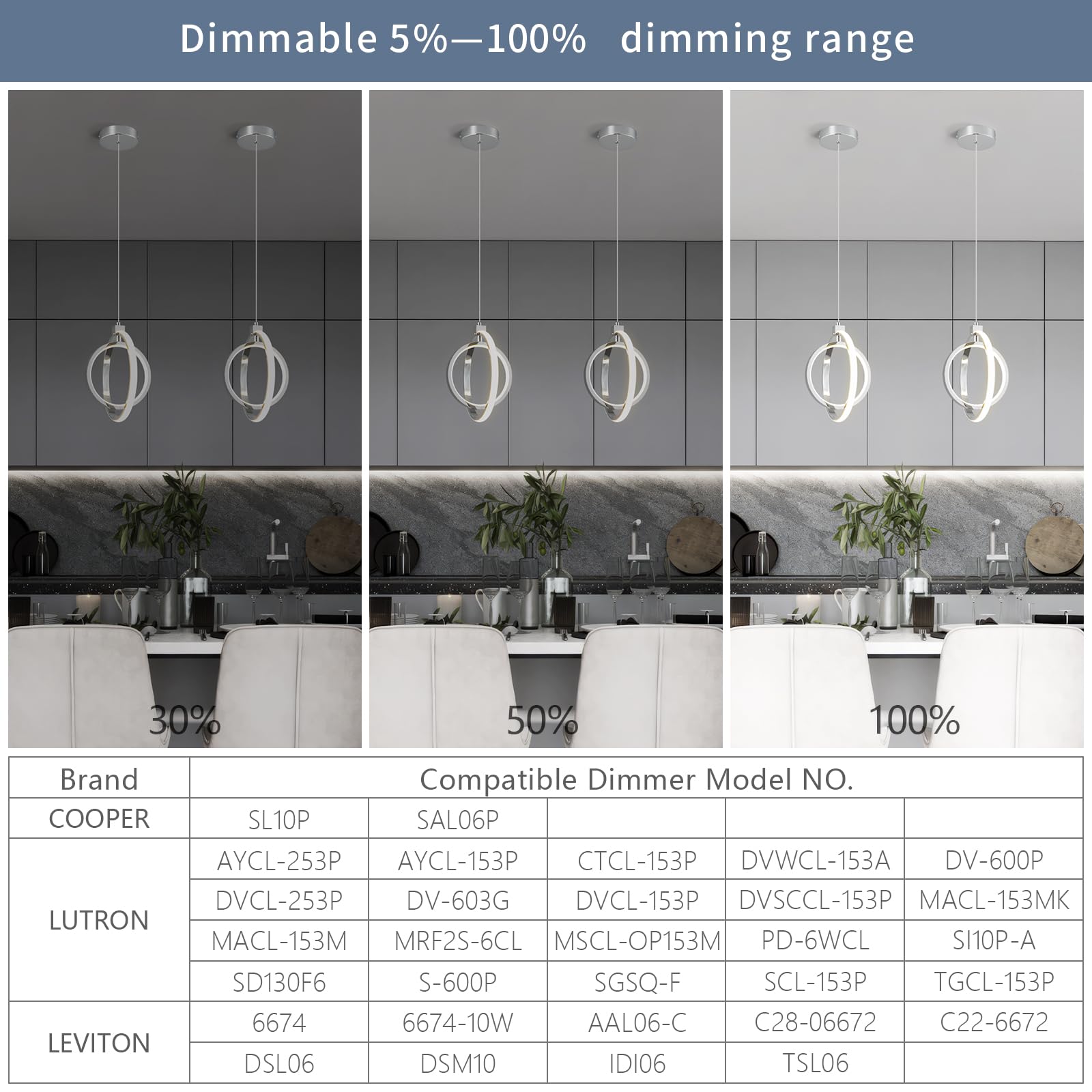 BNHHLZ Modern LED Chandelier Pendant Light Fixtures, 4000K Dimmable, Height Adjustable, Round 3-Pack, Chrome, Model 6016-Chrome-3Pack