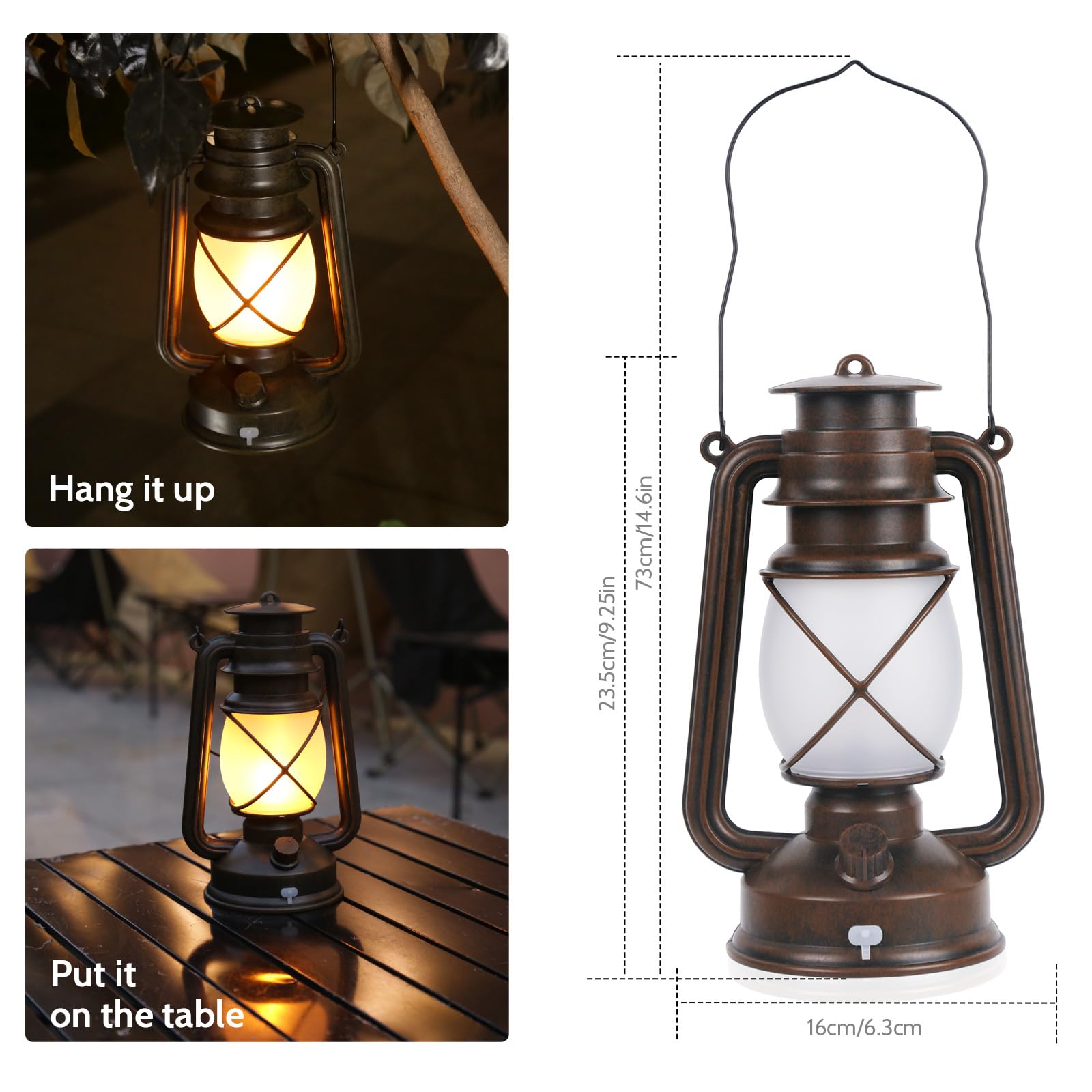 Richday Hanging Waterproof Outdoor Lanterns, Vintage Rechargeable LED with Remote Control, 2pcs, Brown, Rechargeable-Flame Lamp