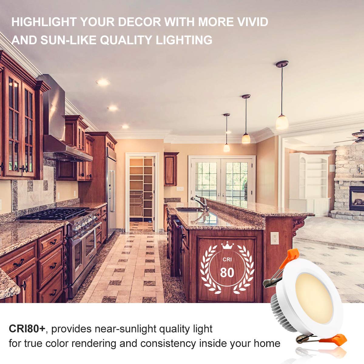 Ygs-Tech 2 Inch Led Recessed Lighting, Dimmable Downlight 3W(35W Halogen Equivalent), Cri80, 3000K Warm White Ceiling Light With