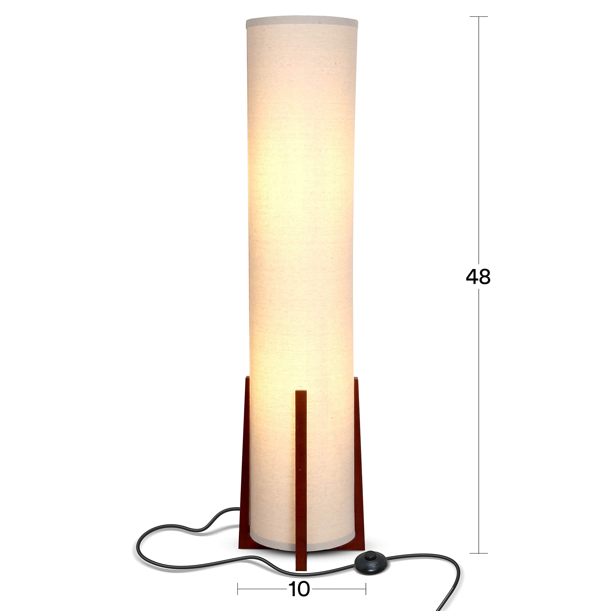 Brightech Parker 48" Paper Lantern Floor Lamp, Brown Wood Frame, Asian Design for Living Rooms & Offices