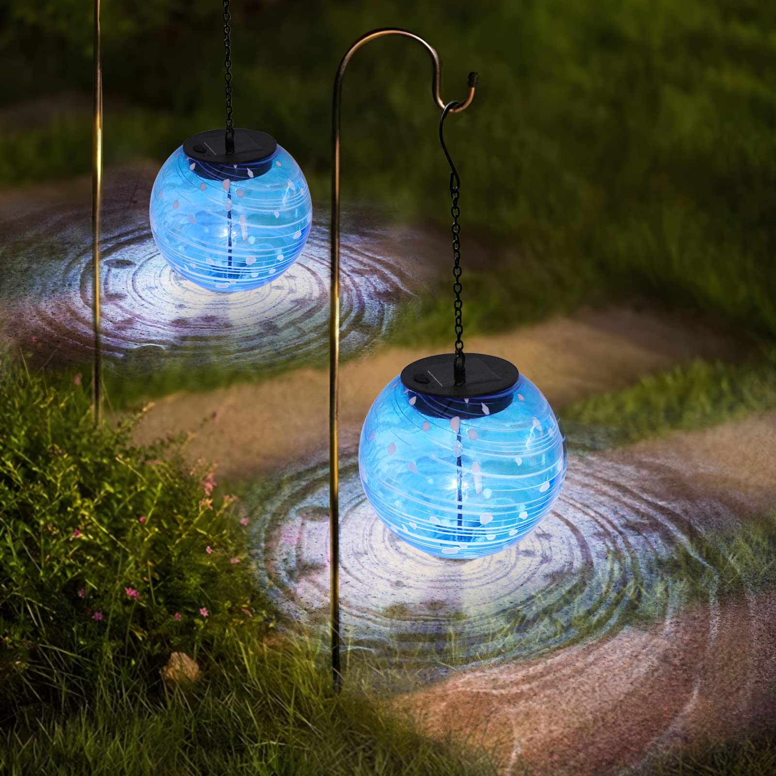 Solar Lanterns Outdoor Waterproof Hanging Outdoor Solar Lanterns Glaze Ball Outdoor Hanging Lights Waterproof Garden, Patio, Pat