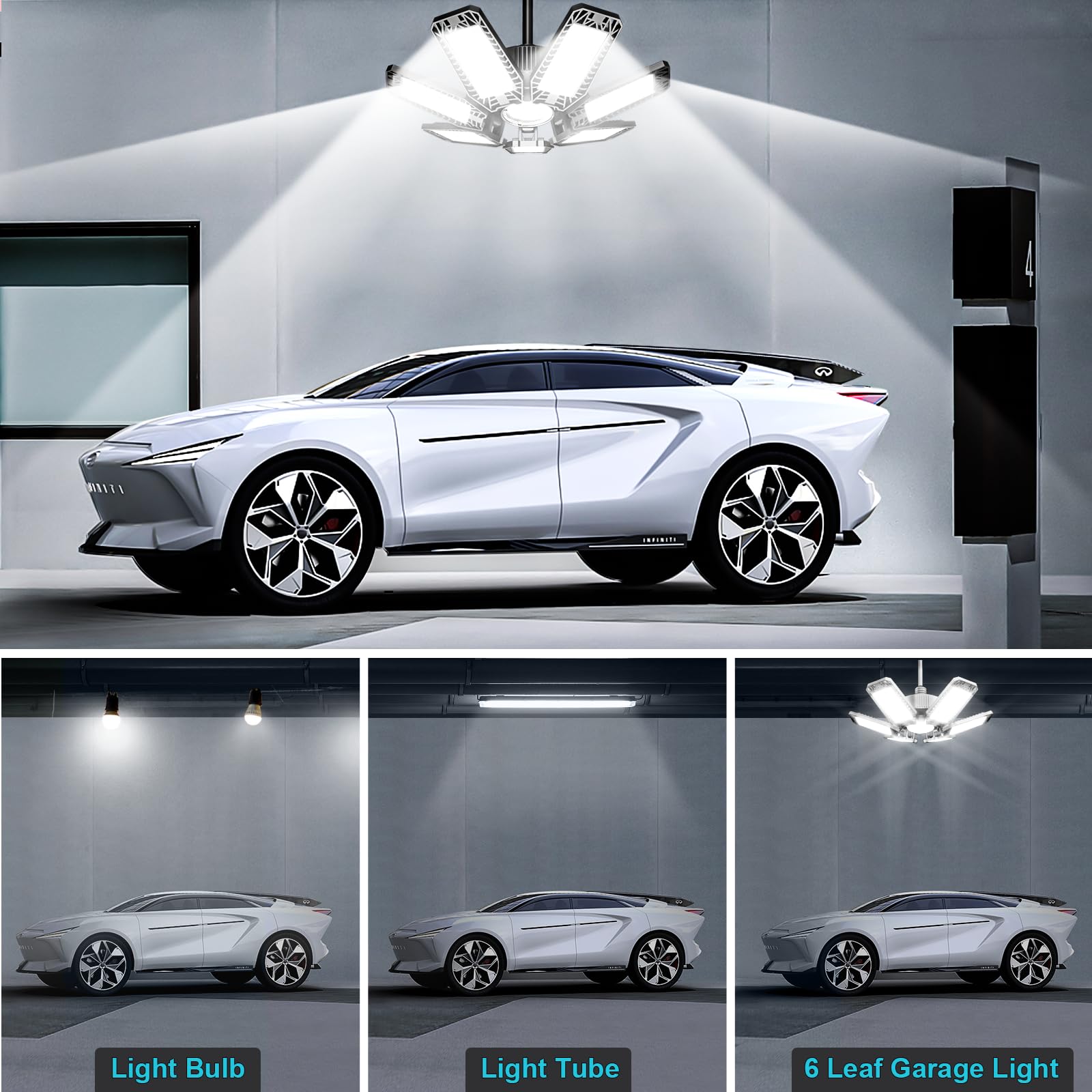 Chengchilit Led Garage Light 6 Pack - 200W 20000Lm 6500K Garage Lights Ceiling Led With 7+1 Adjustable Panels, Shop Lights Screw