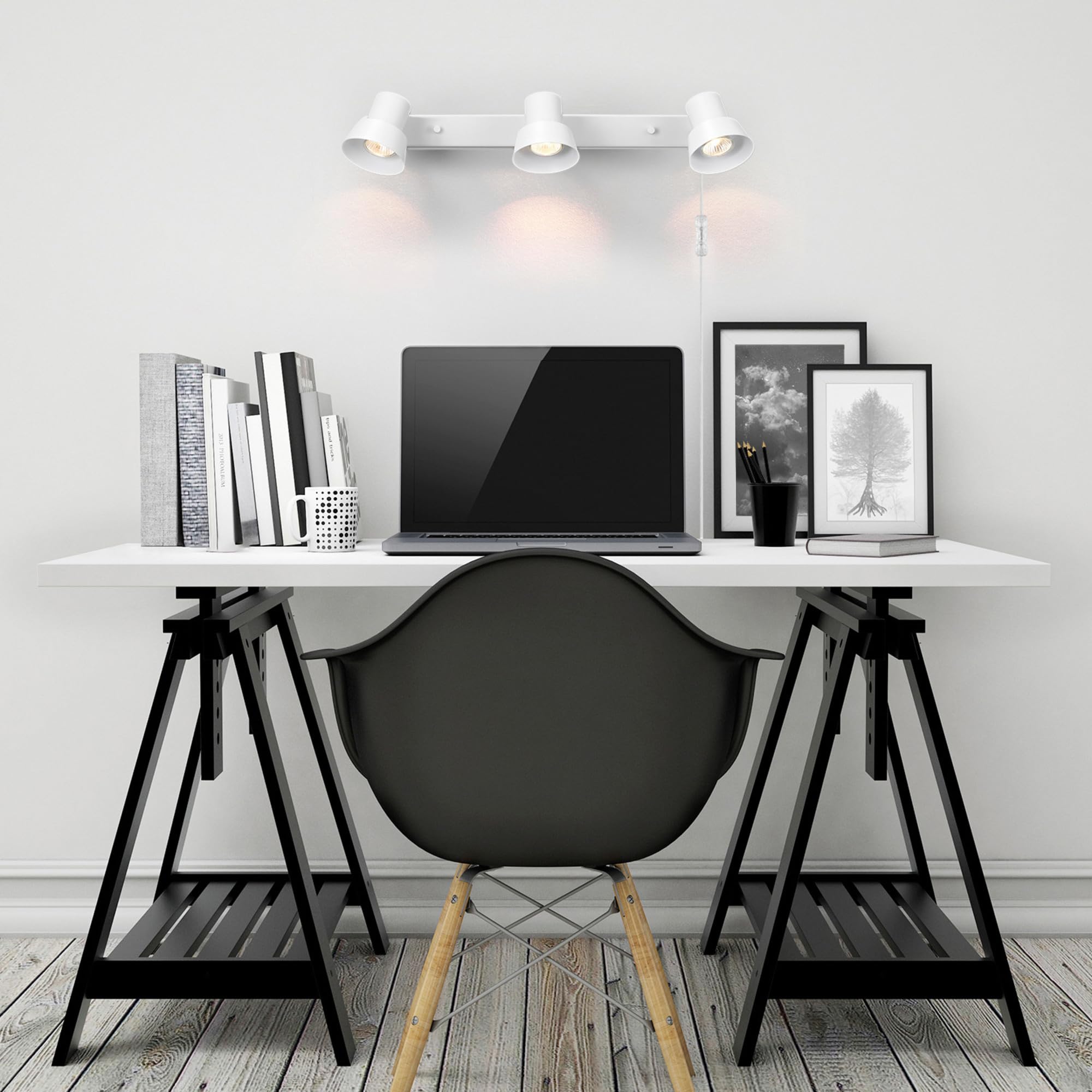 Globe Electric 64000116 22'' 3-Light Plug-In Track Lighting, Matte White, Pivoting Track Heads, 15-Foot Cord, In-Line On/Off Roc