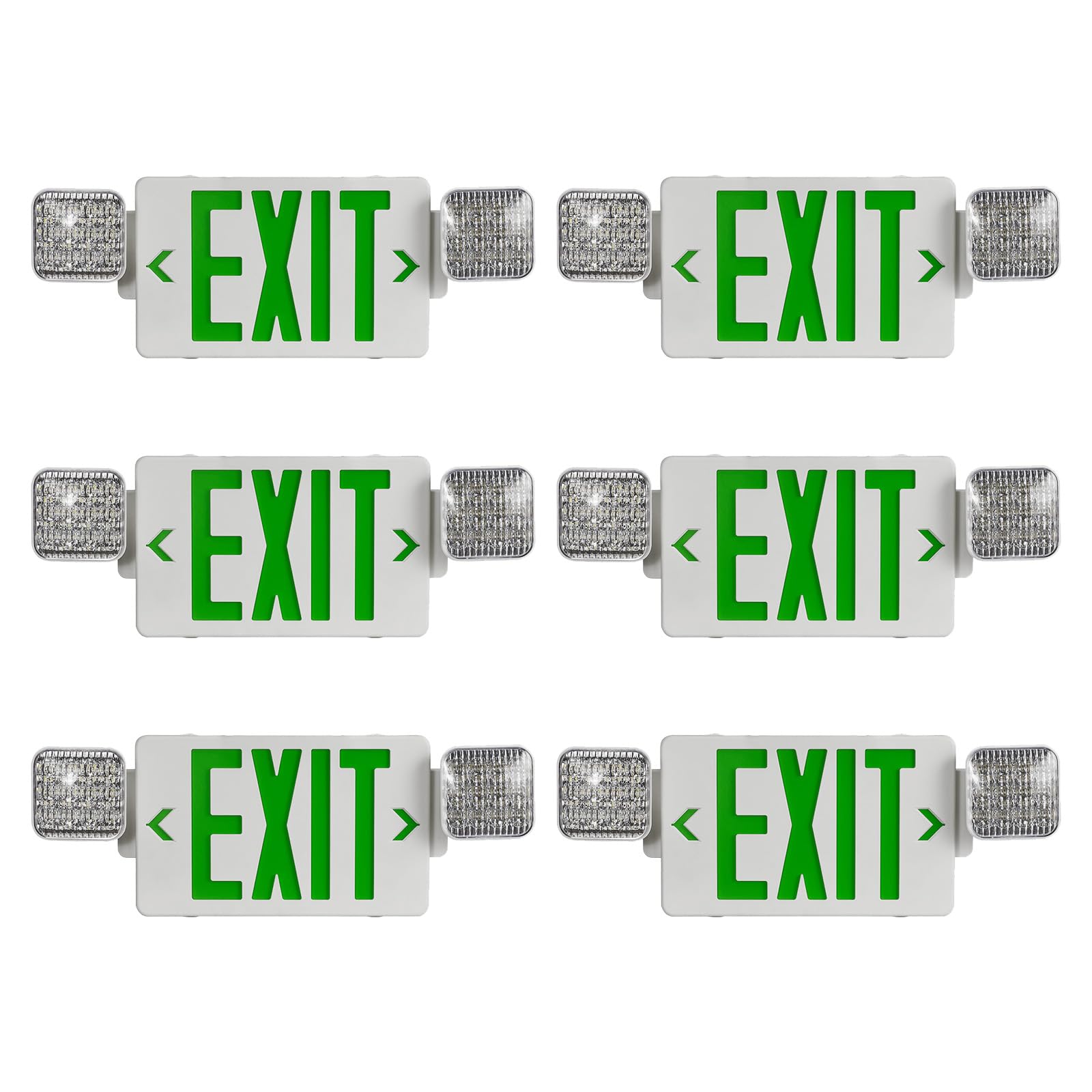 Cmmzy Green Exit Sign With Emergency Light, Two Adjustable Square Head,Exit Sign With Battery Backup,Us Standards,Ul Certified,Exit Sign Combo For Business,Ac 120/277V,6 Pack