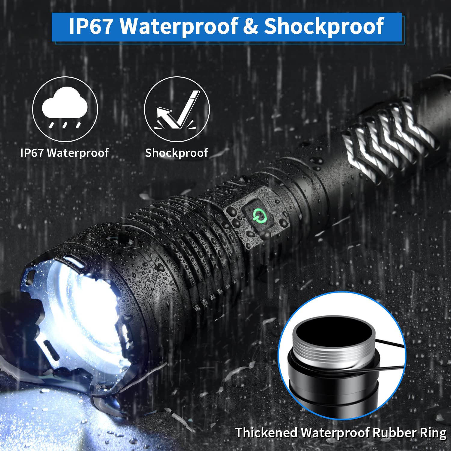 Weoxi LED Flashlight, 3600000 High Lumens, Rechargeable, Long Handle, 10000mAh, Zoomable, 5 Modes, Model XHP160-L