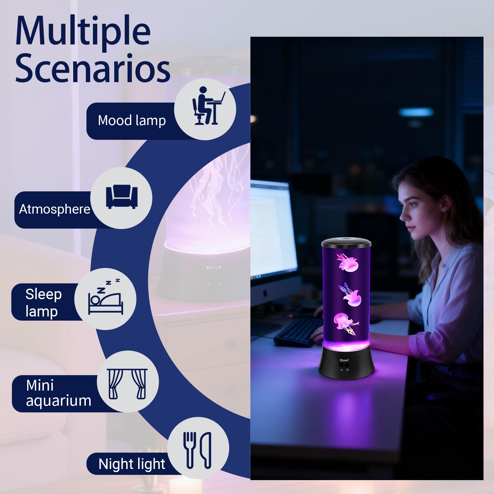 Edier Jellyfish Lamp  15 Inch Large Jellyfish Aquarium With Realistic Jellyfish & Noiseless Pump  Jelly Fish Light Lamp For Home Office Decor  Holiday Gift