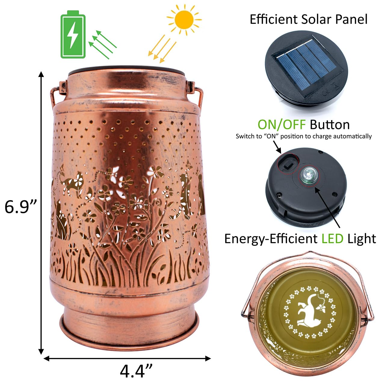 Doesen Cat Solar Lantern - Waterproof Metal Outdoor Light, Bronze, Model SL-MC01, Perfect Gift for Cat Lovers